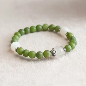 Matte Canadian Jade and Moonstone Stretchy Wrist Mala Bracelet