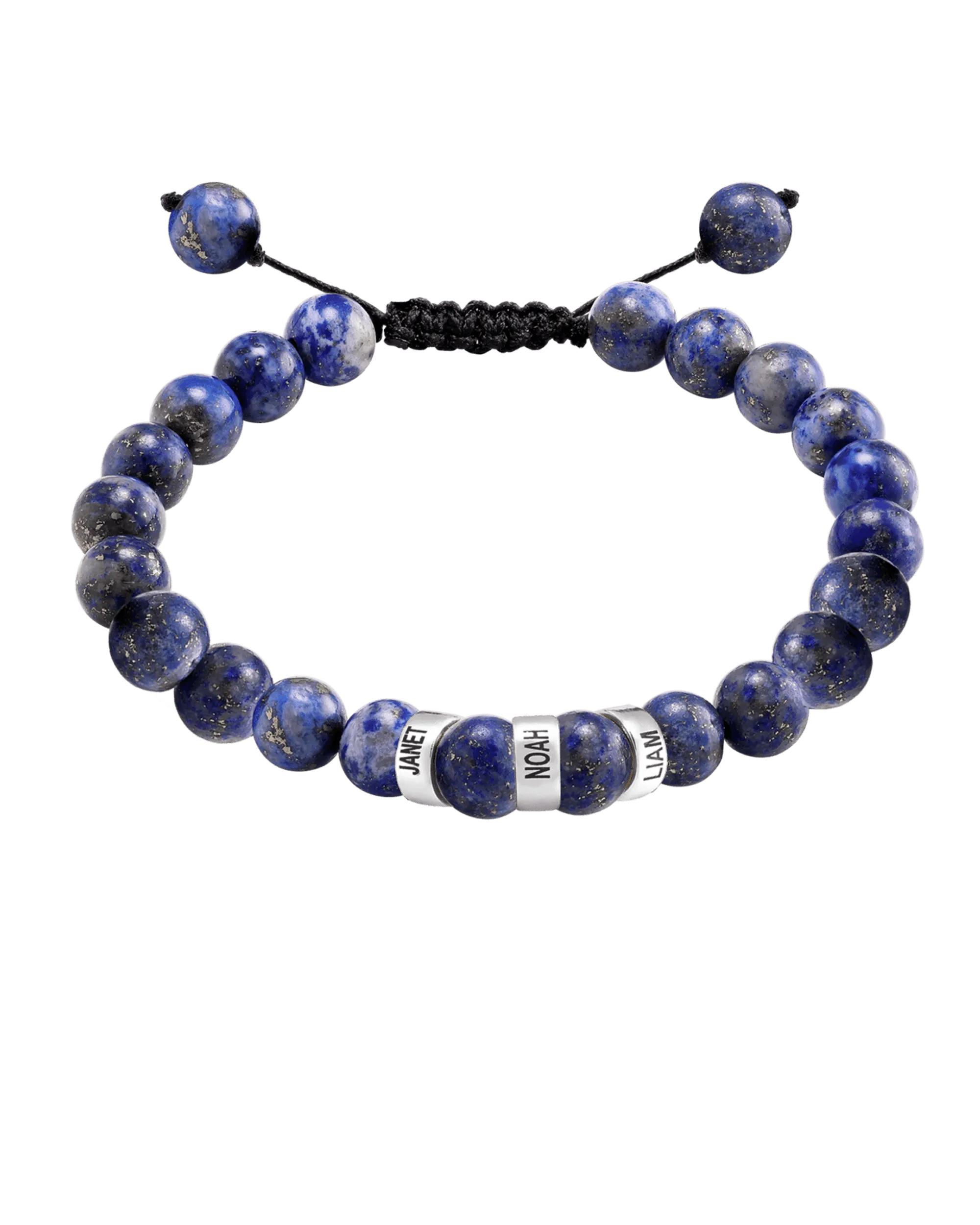 Men's Blue Lapis Engravable Bead Bracelet - 14K White Gold