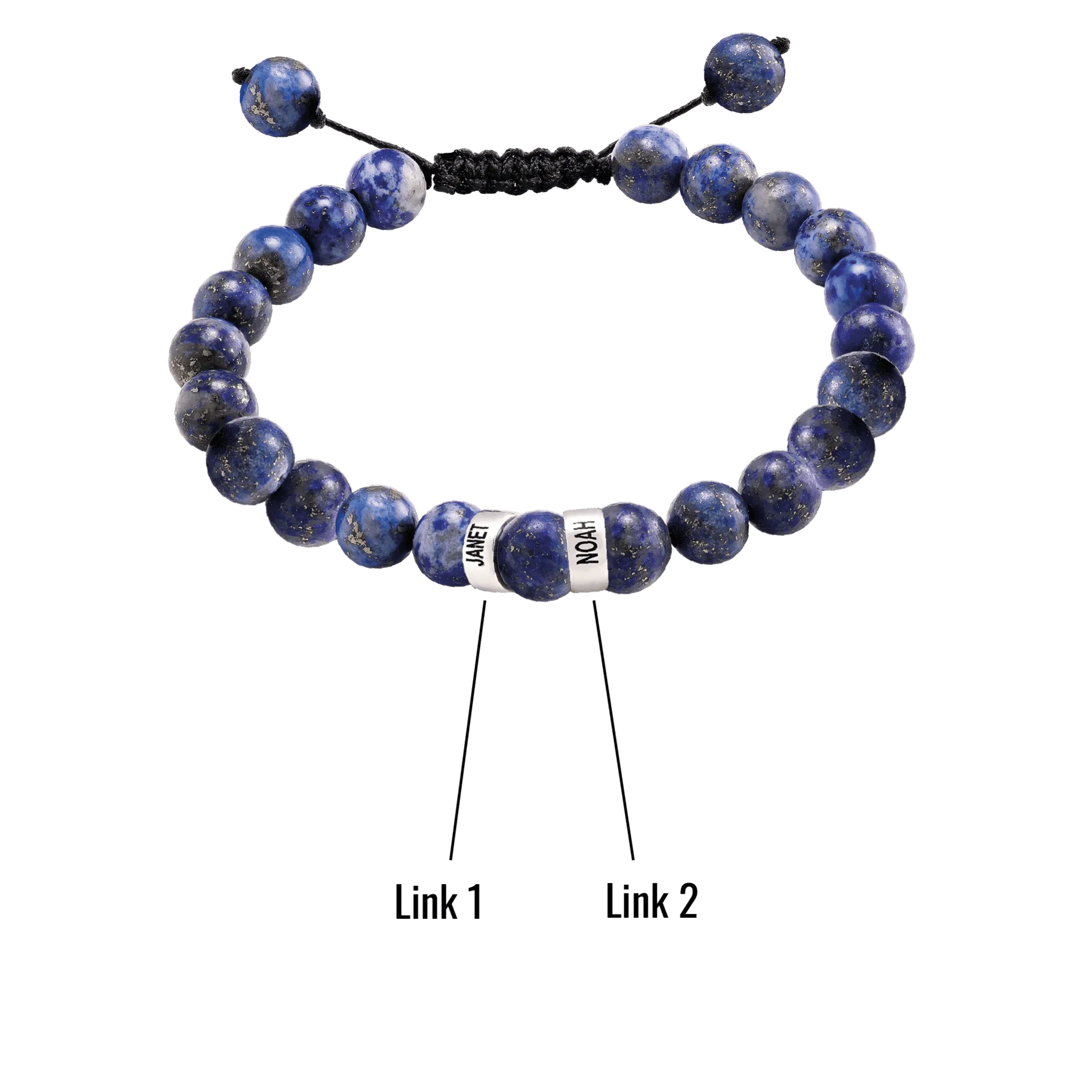 Men's Blue Lapis Engravable Bead Bracelet - 14K White Gold