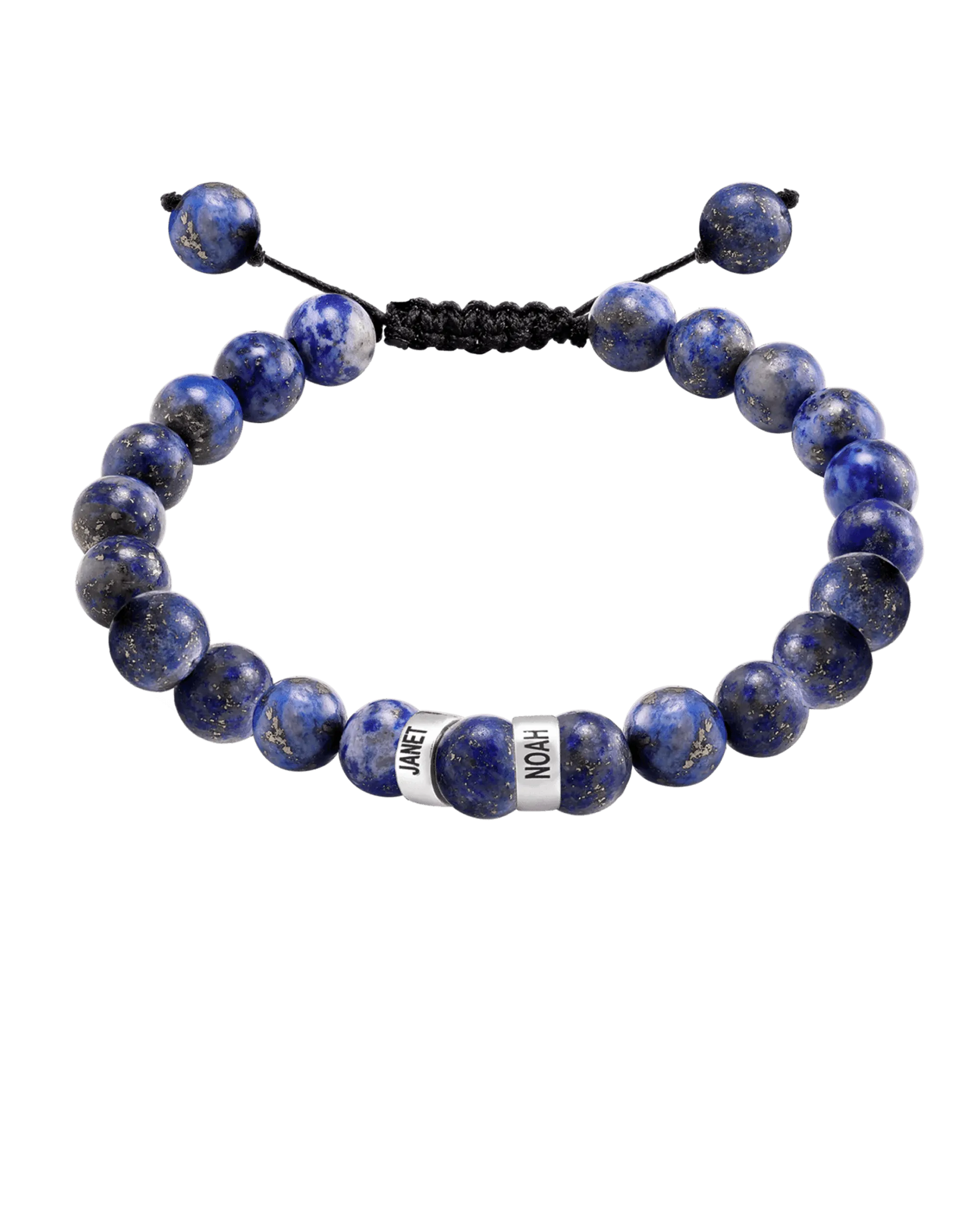 Men's Blue Lapis Engravable Bead Bracelet - 14K White Gold