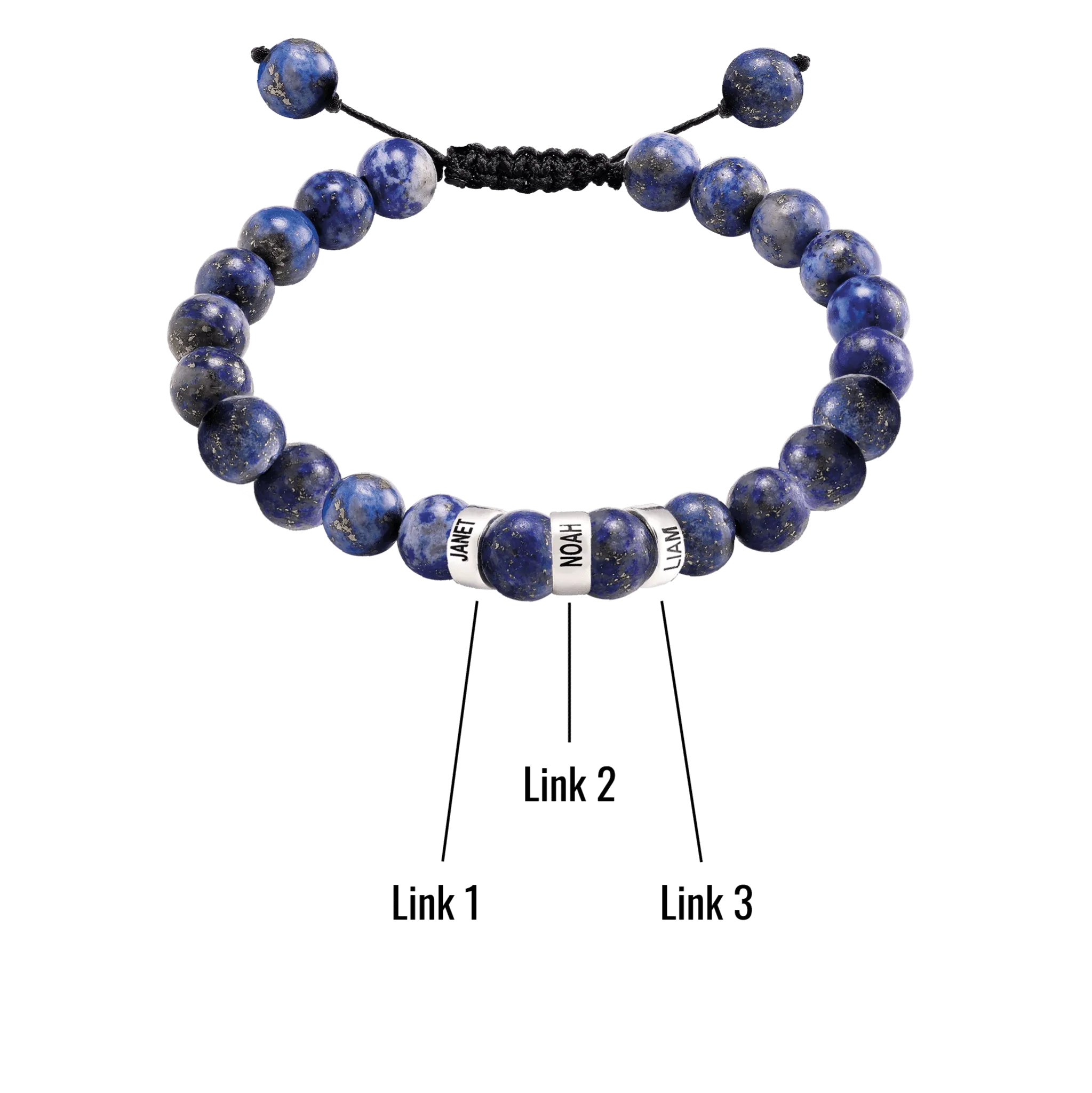 Men's Blue Lapis Engravable Bead Bracelet - 14K White Gold