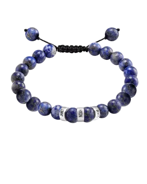 Men's Blue Lapis Engravable Bead Bracelet - 14K White Gold
