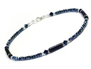 Midnight Blue Anklet - Blue Goldstone - Sterling Silver - Anklet for Women - 9 - 10 - 11 - 12 Inch