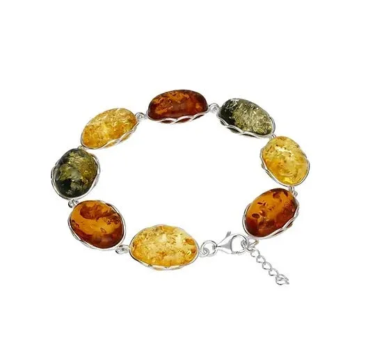 MILENA Elegant Oval Baltic Amber Silver Bracelet