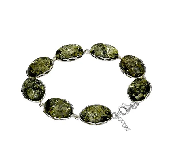 MILENA Elegant Oval Baltic Amber Silver Bracelet