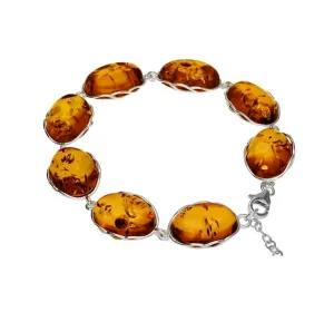 MILENA Elegant Oval Baltic Amber Silver Bracelet