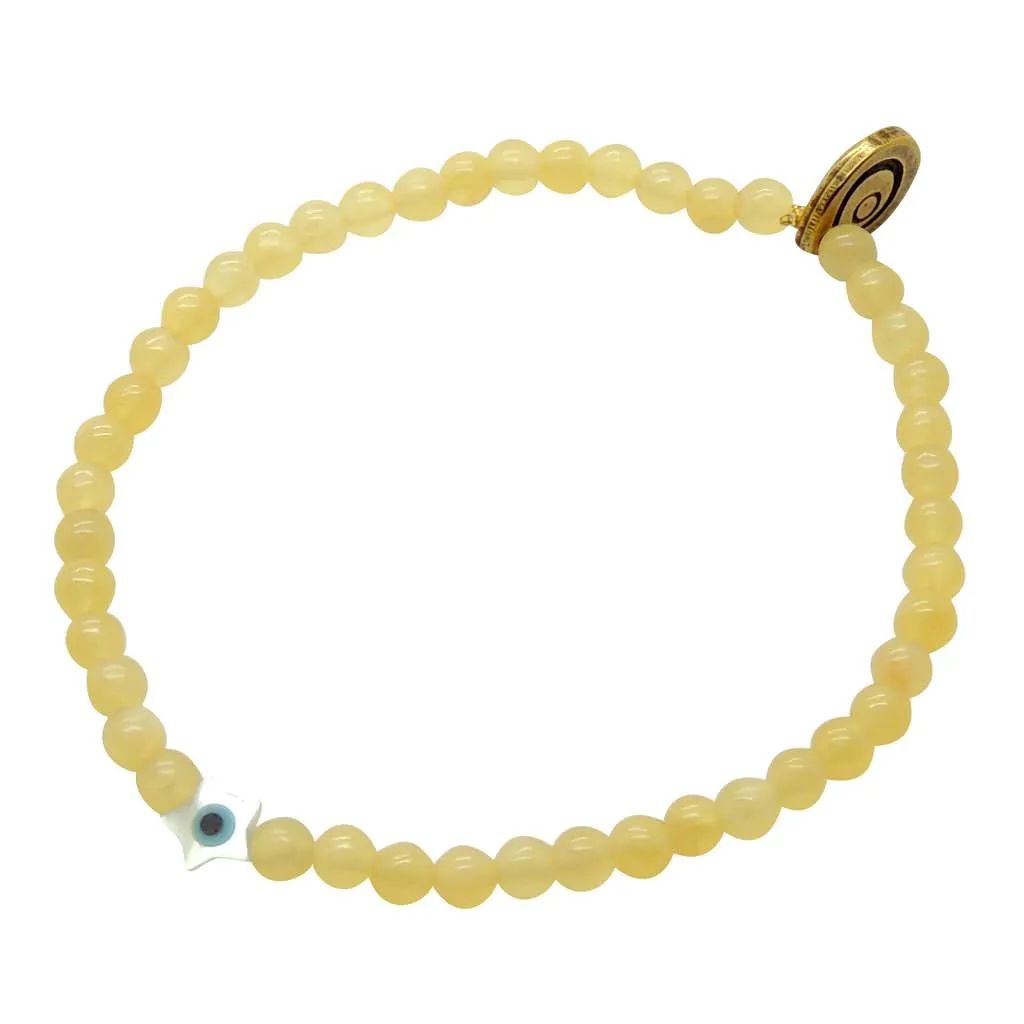 Mini Mother of Pearl Evil Eye Star Charm Gemstone Bracelet