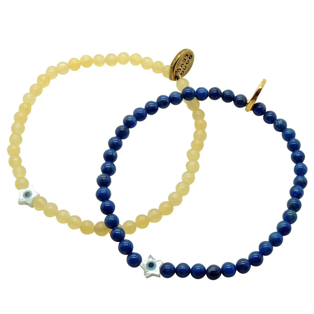 Mini Mother of Pearl Evil Eye Star Charm Gemstone Bracelet