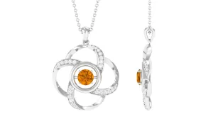 Modern Flower Pendant with Round Citrine and Diamond