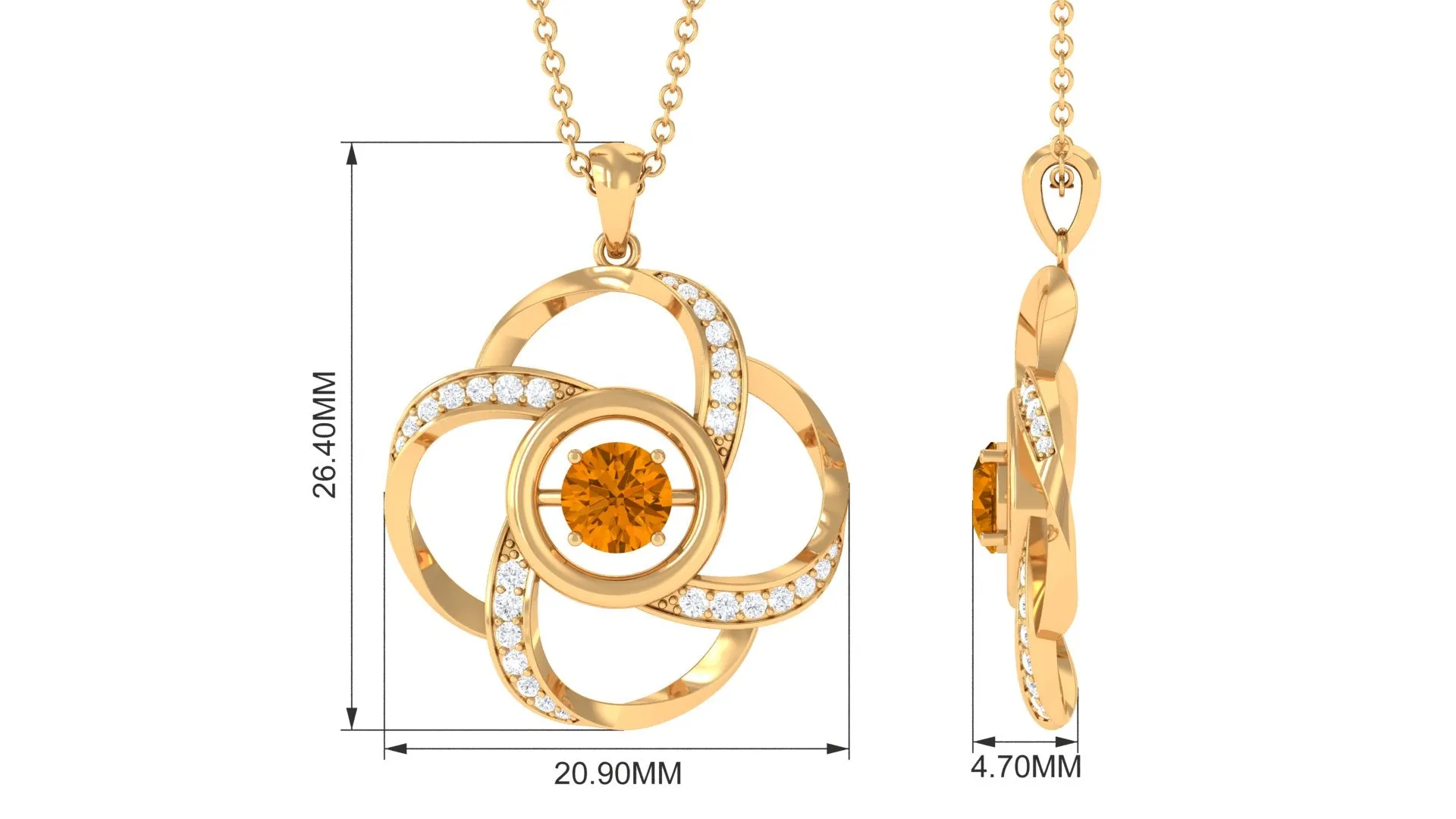 Modern Flower Pendant with Round Citrine and Diamond