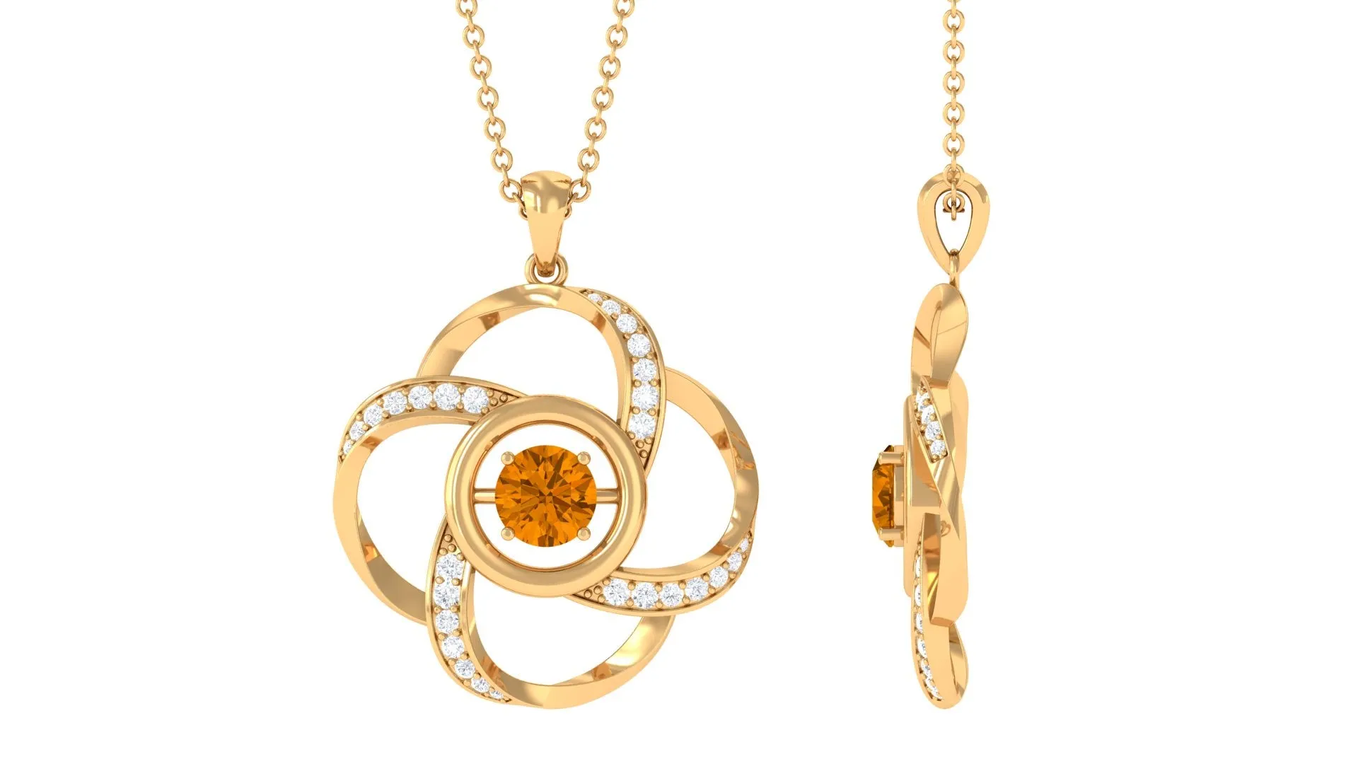 Modern Flower Pendant with Round Citrine and Diamond