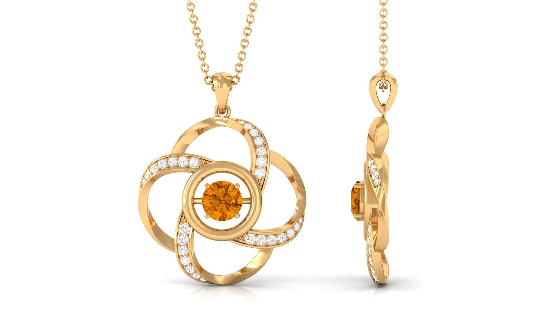 Modern Flower Pendant with Round Citrine and Diamond
