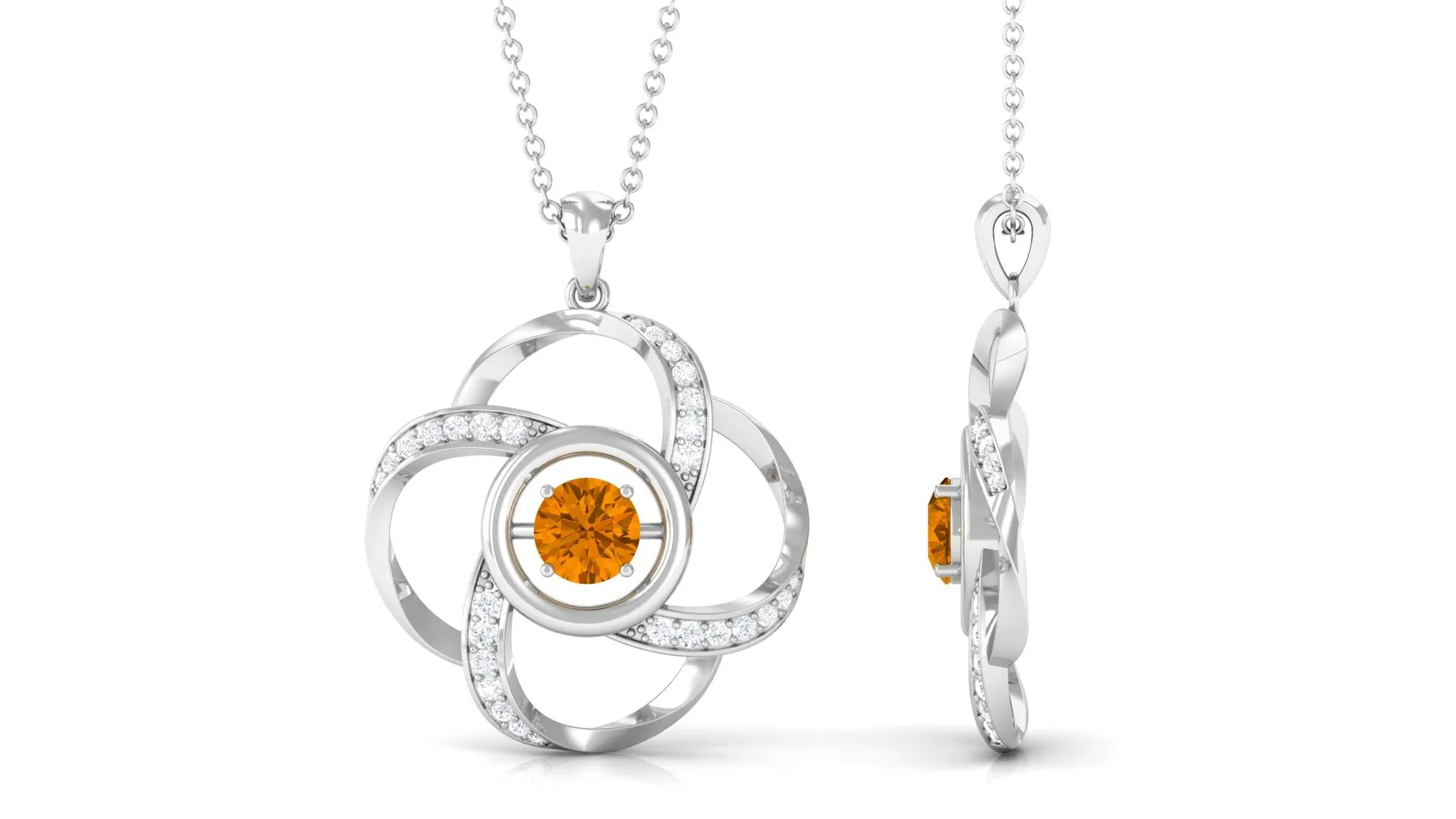 Modern Flower Pendant with Round Citrine and Diamond