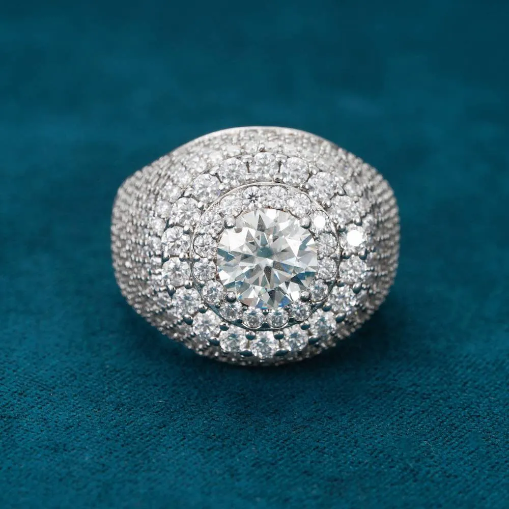 Moissanite Double Halo Signet Ring 14K Gold