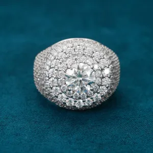 Moissanite Double Halo Signet Ring 14K Gold