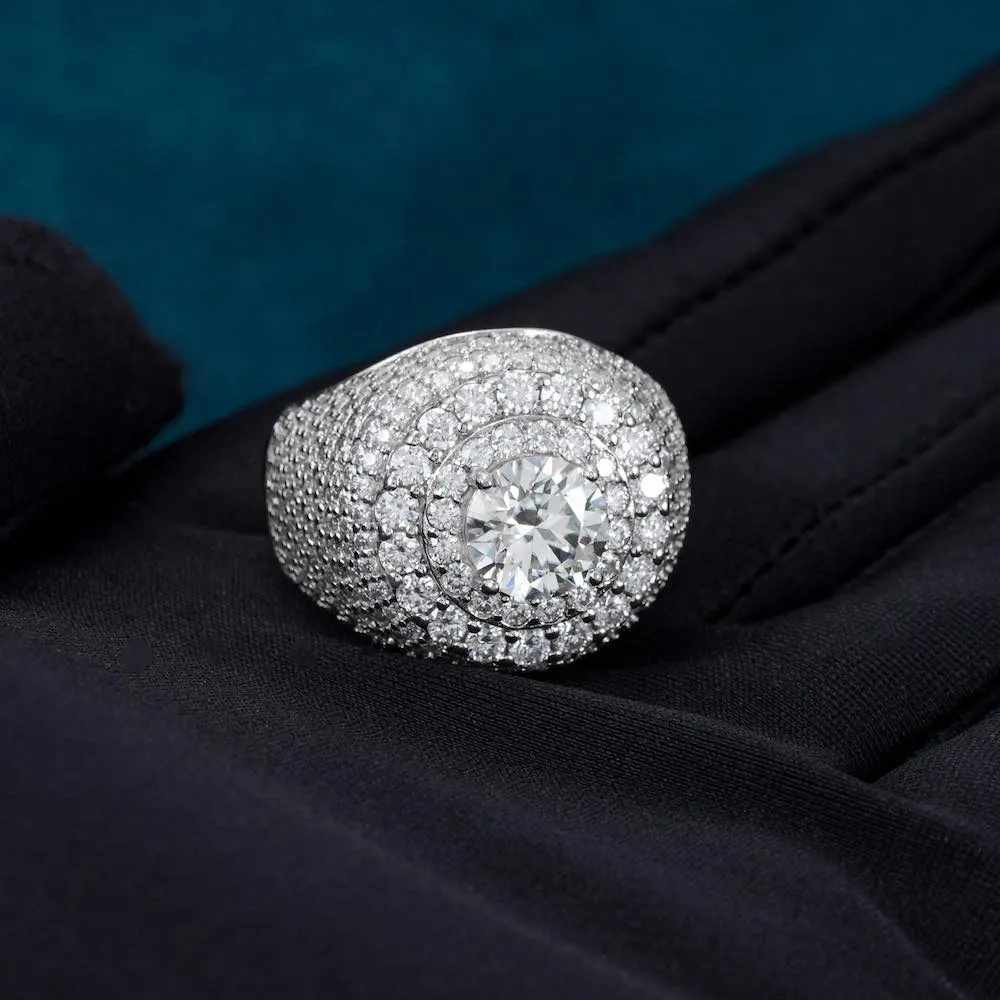 Moissanite Double Halo Signet Ring 14K Gold