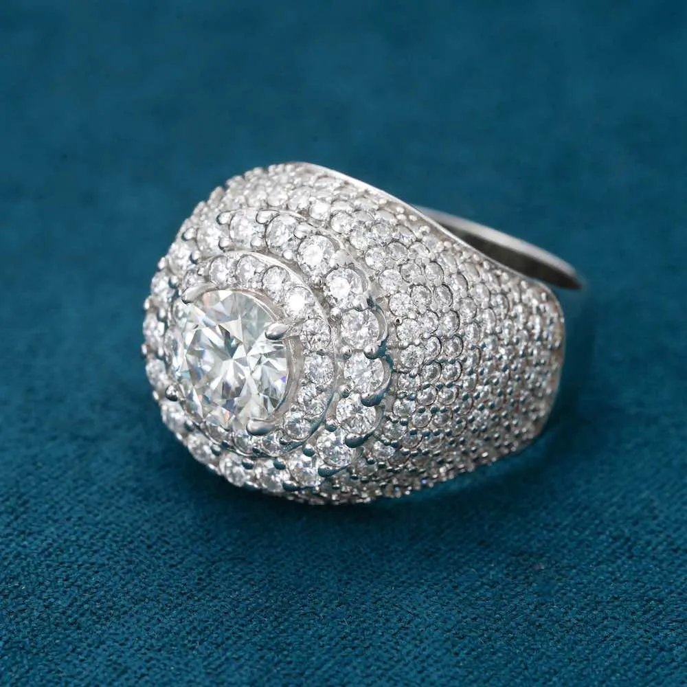 Moissanite Double Halo Signet Ring 14K Gold