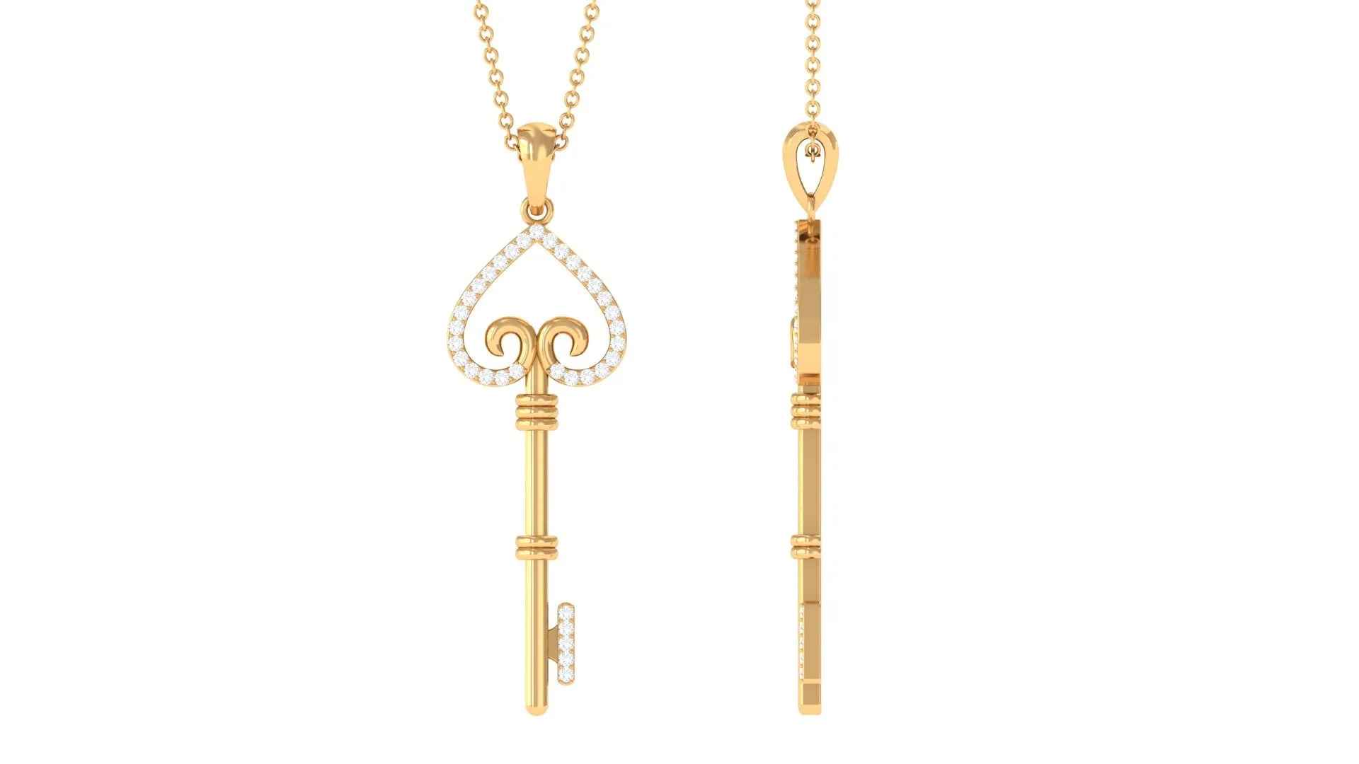 Moissanite Simple Heart Key Pendant Necklace