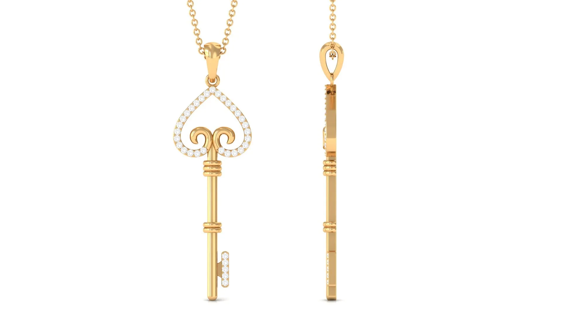Moissanite Simple Heart Key Pendant Necklace