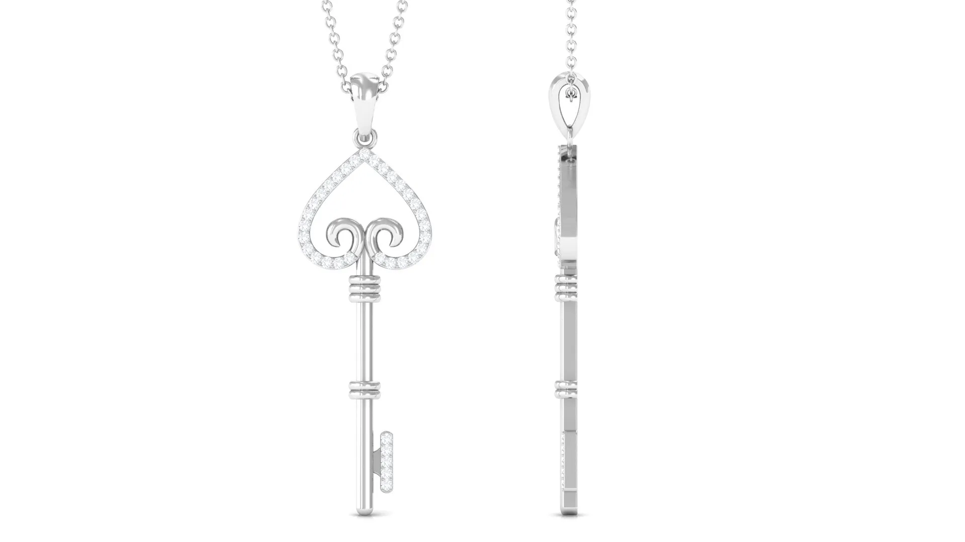 Moissanite Simple Heart Key Pendant Necklace