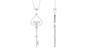 Moissanite Simple Heart Key Pendant Necklace