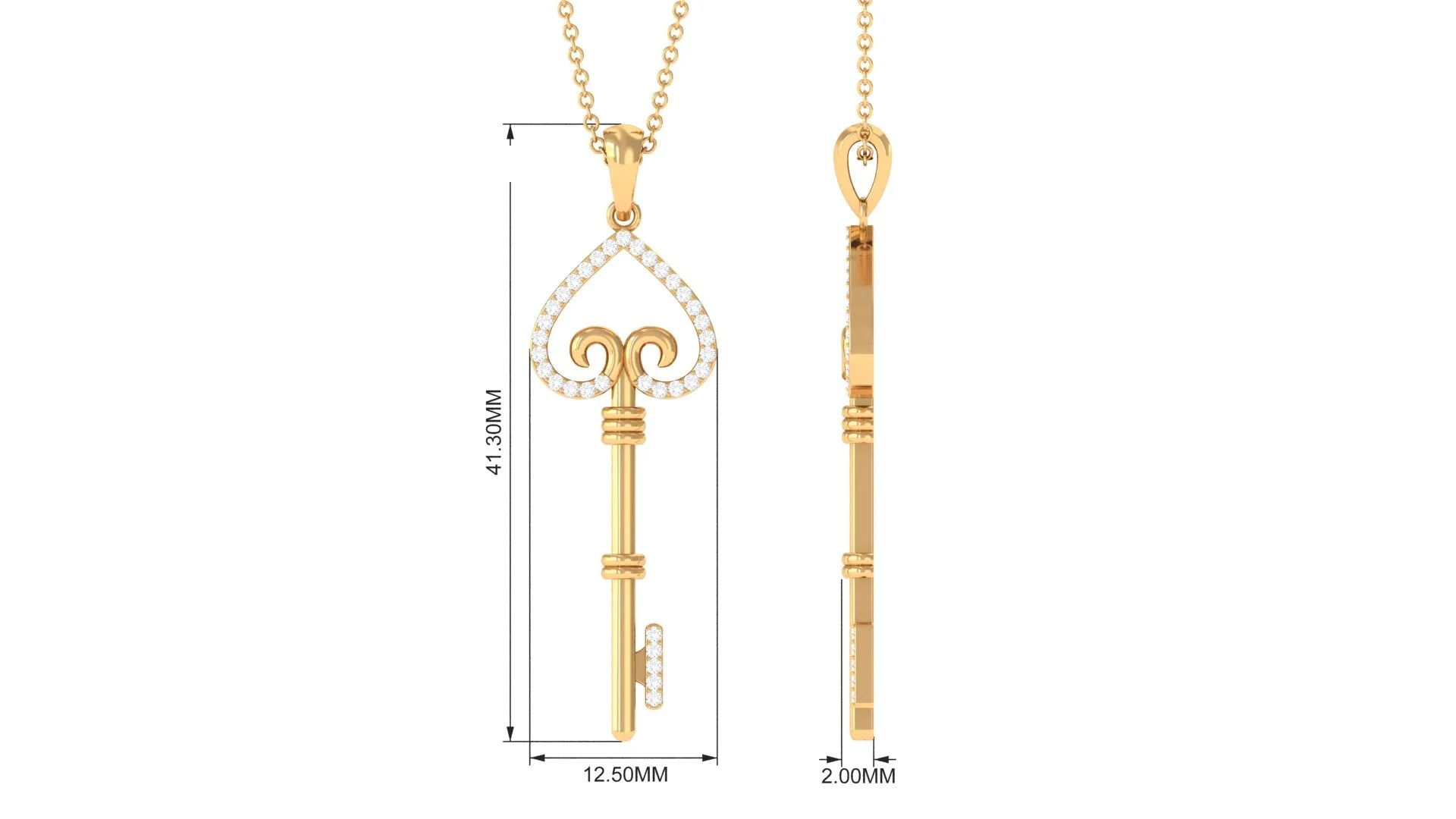 Moissanite Simple Heart Key Pendant Necklace