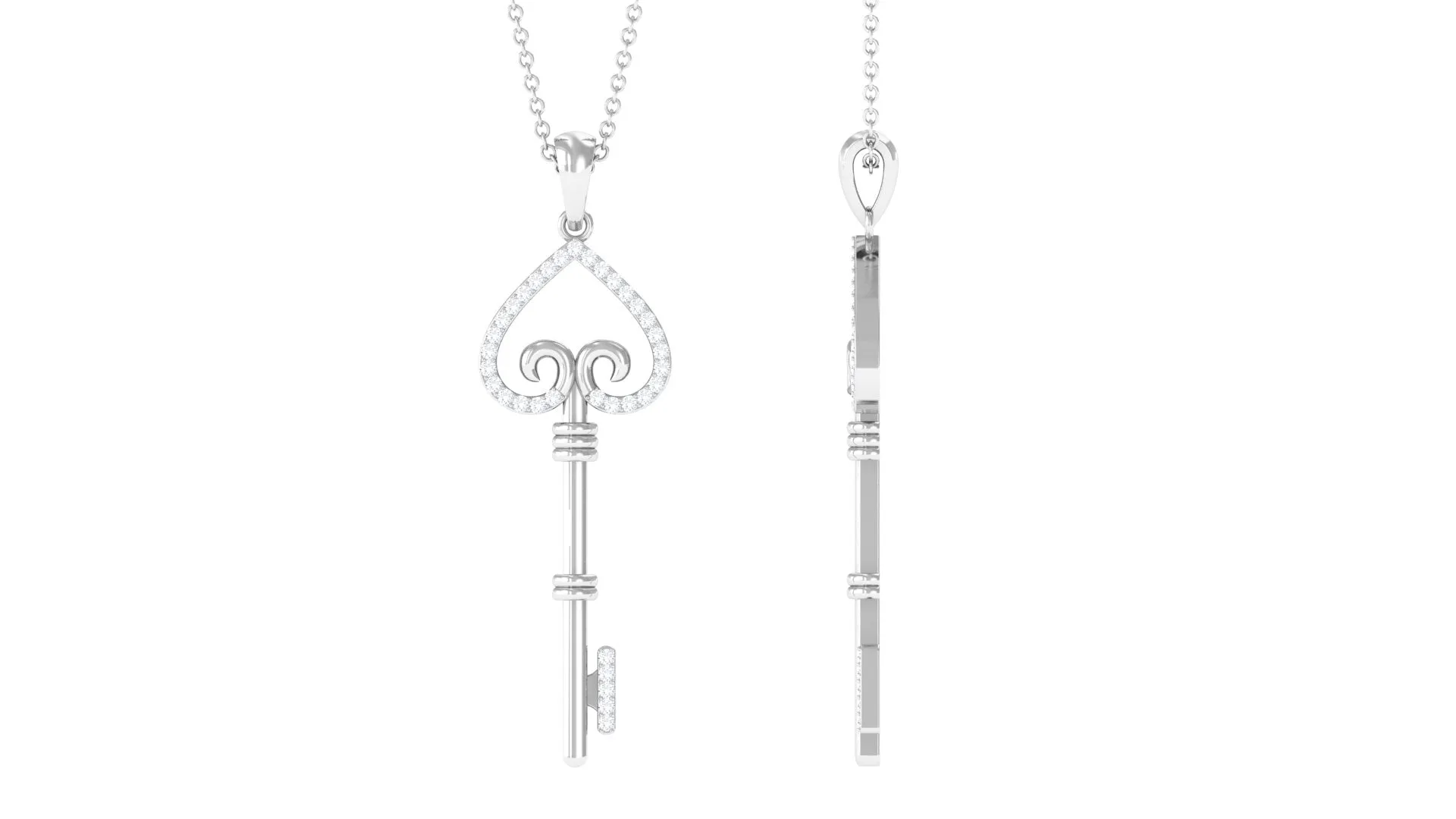 Moissanite Simple Heart Key Pendant Necklace