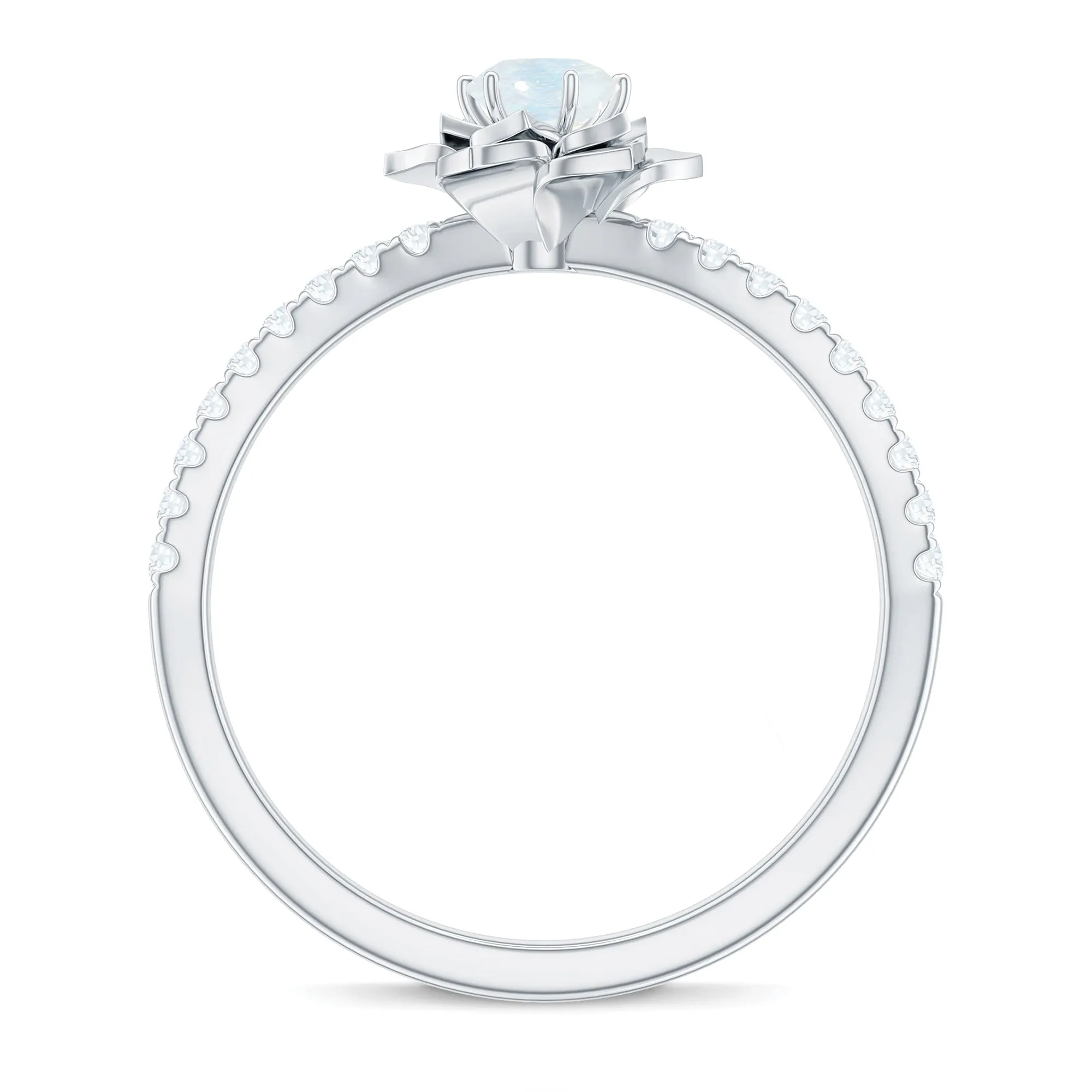 Moonstone and Diamond Flower Engagement Ring