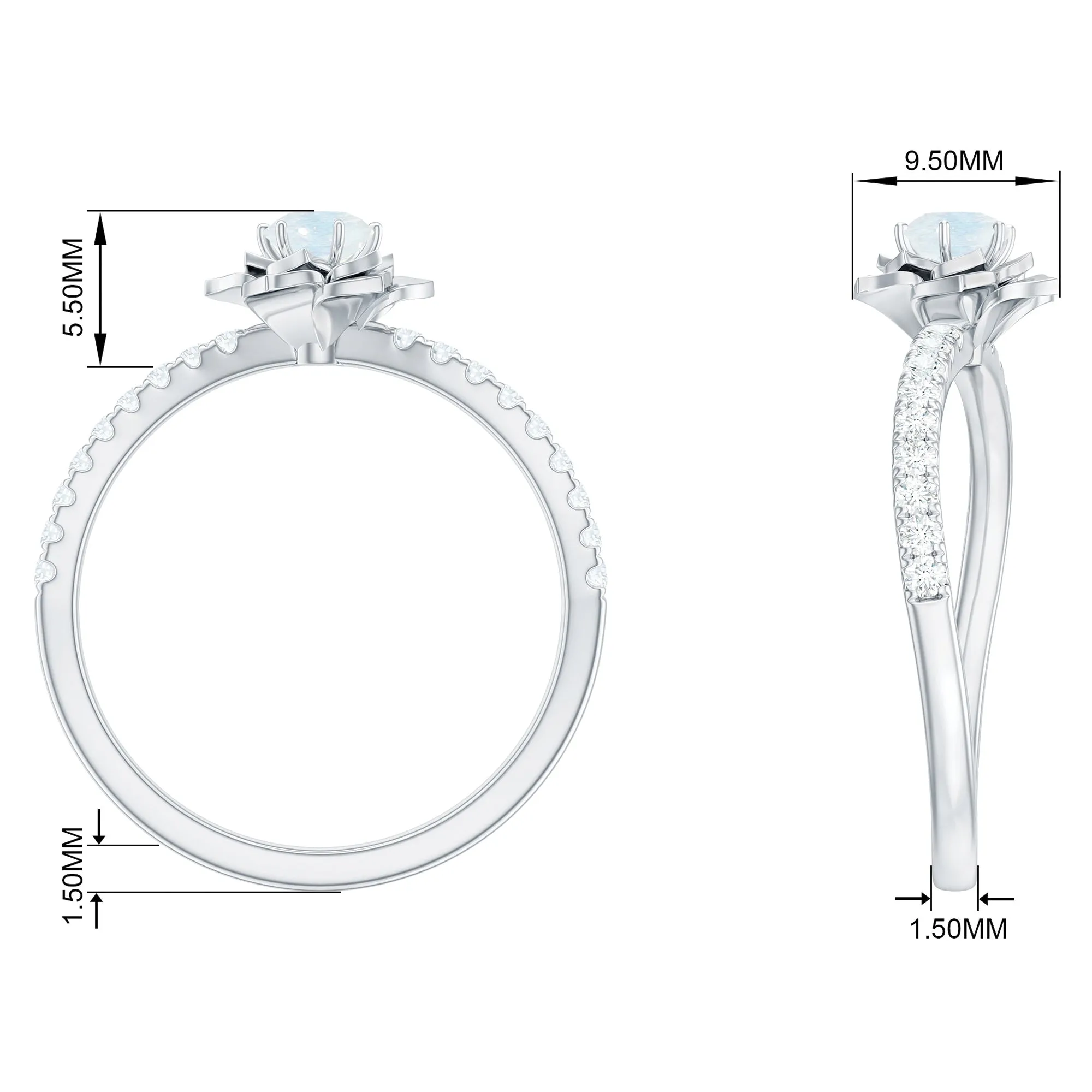 Moonstone and Diamond Flower Engagement Ring