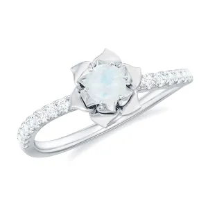 Moonstone and Diamond Flower Engagement Ring