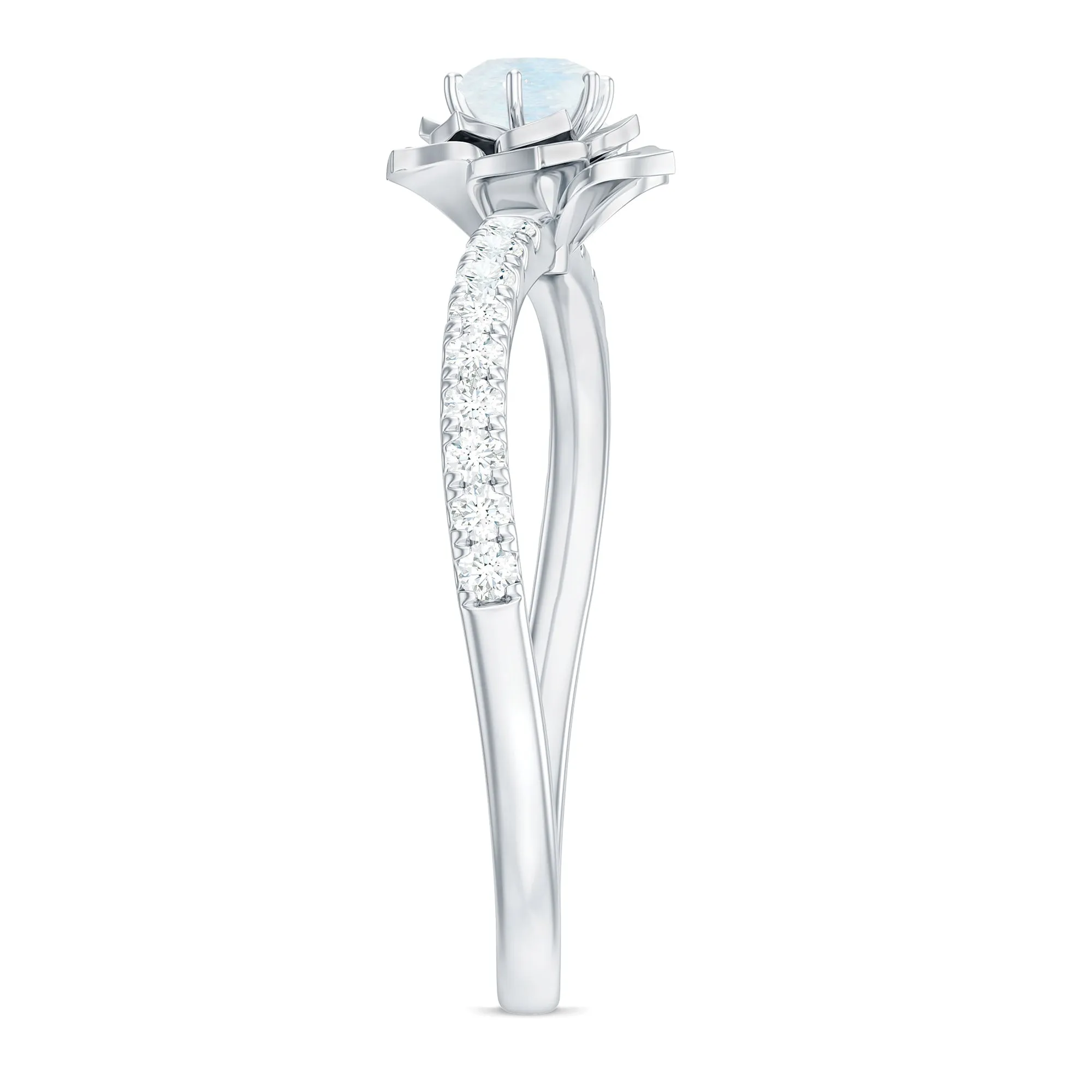 Moonstone and Diamond Flower Engagement Ring