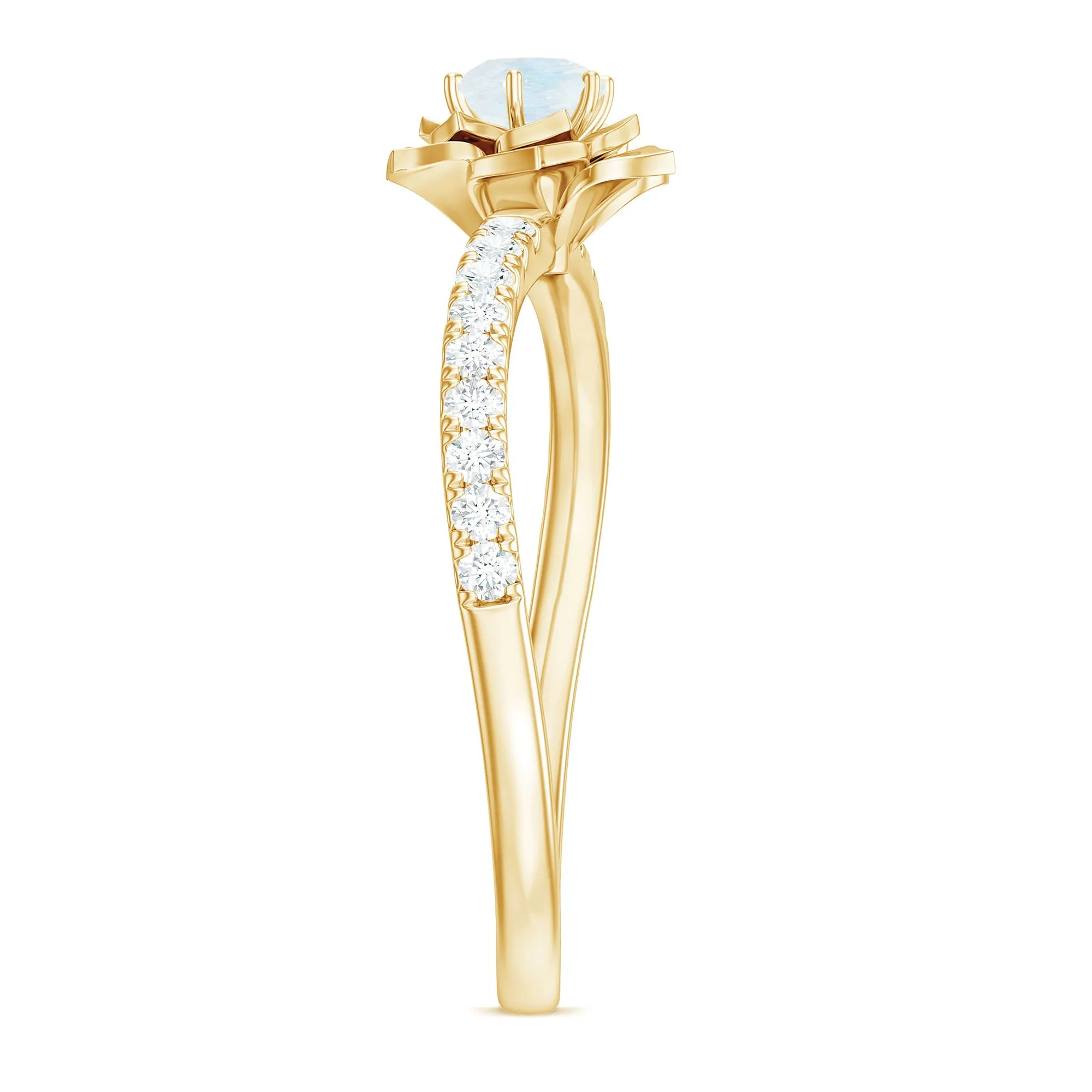 Moonstone and Diamond Flower Engagement Ring