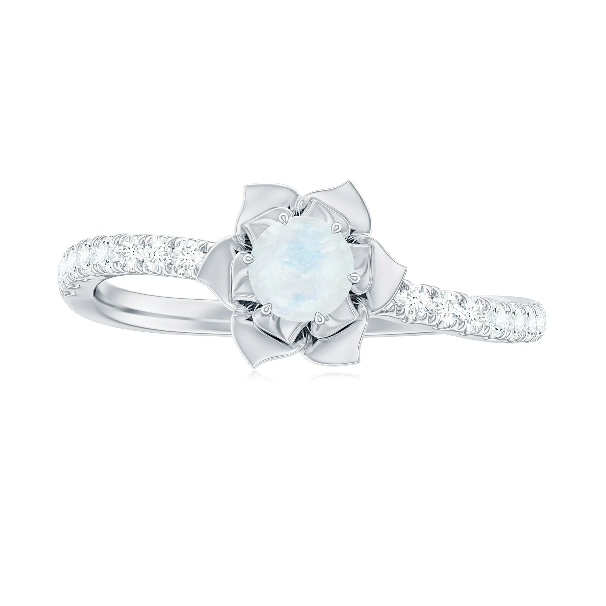 Moonstone and Diamond Flower Engagement Ring