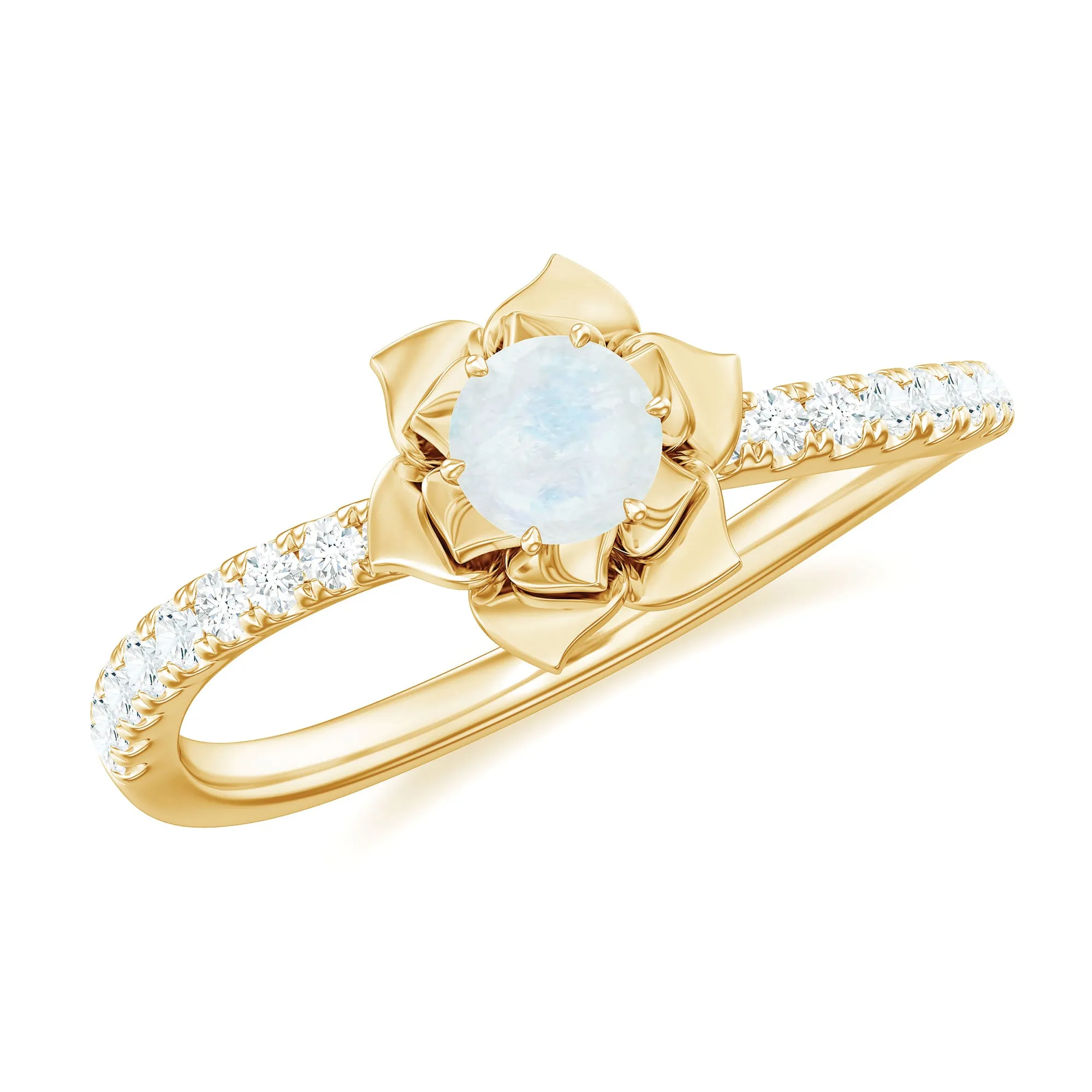 Moonstone and Diamond Flower Engagement Ring