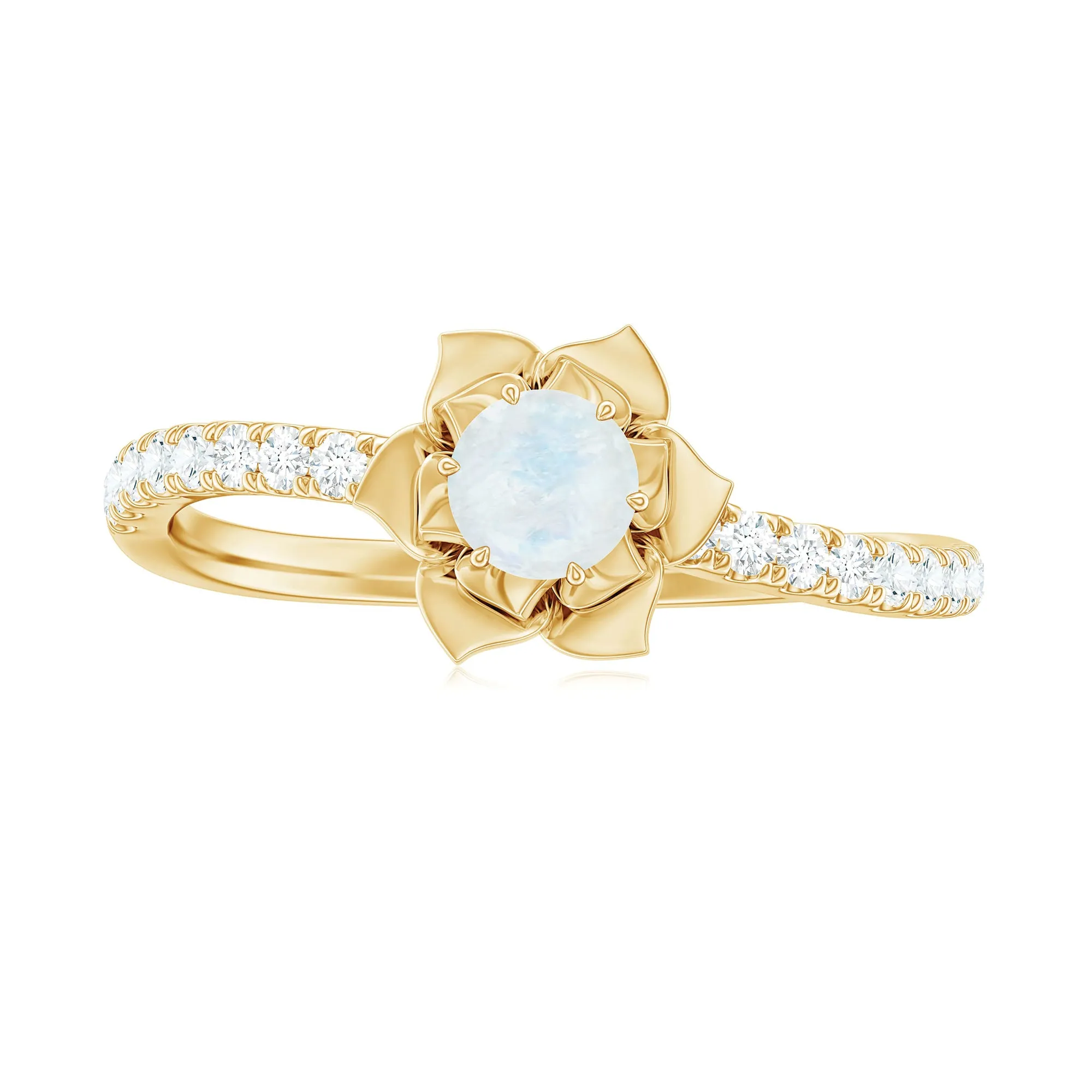 Moonstone and Diamond Flower Engagement Ring