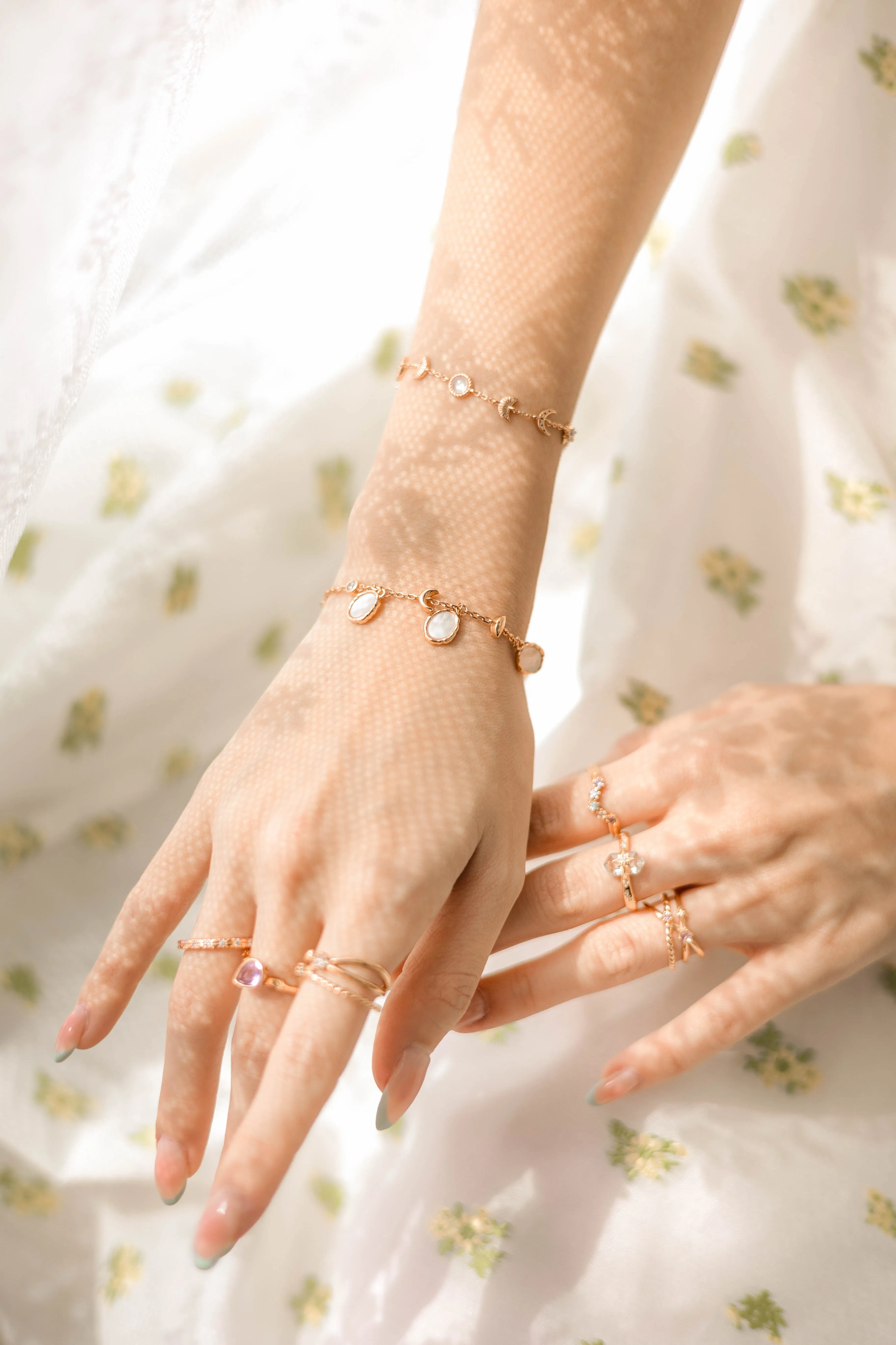Moonstone Gold Bracelet - Moon Phases