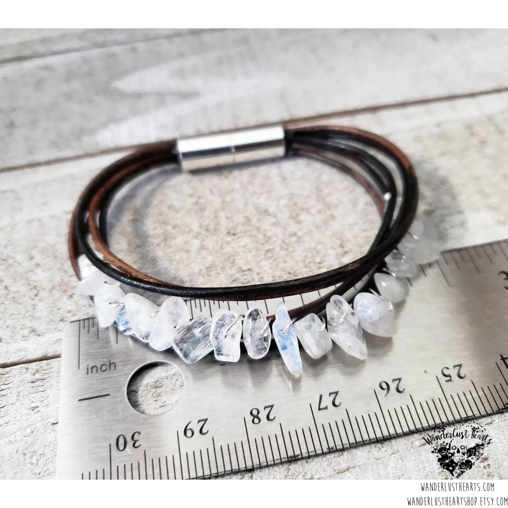 Moonstone leather bracelet