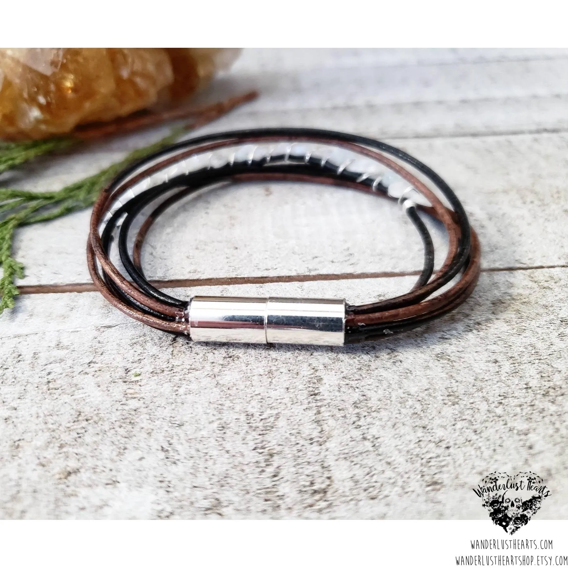 Moonstone leather bracelet
