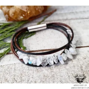 Moonstone leather bracelet