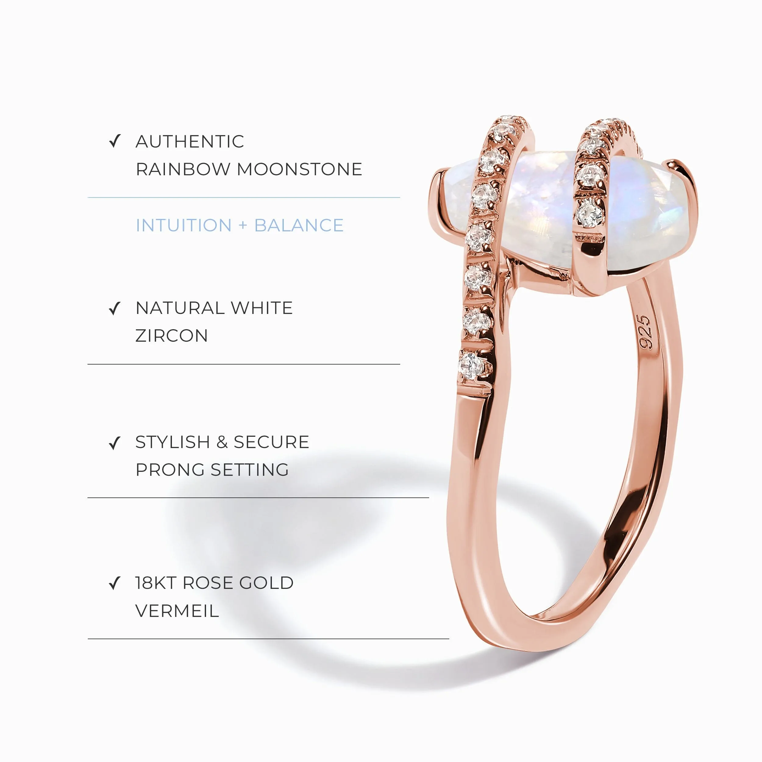 Moonstone White Zircon Ring - Bypass