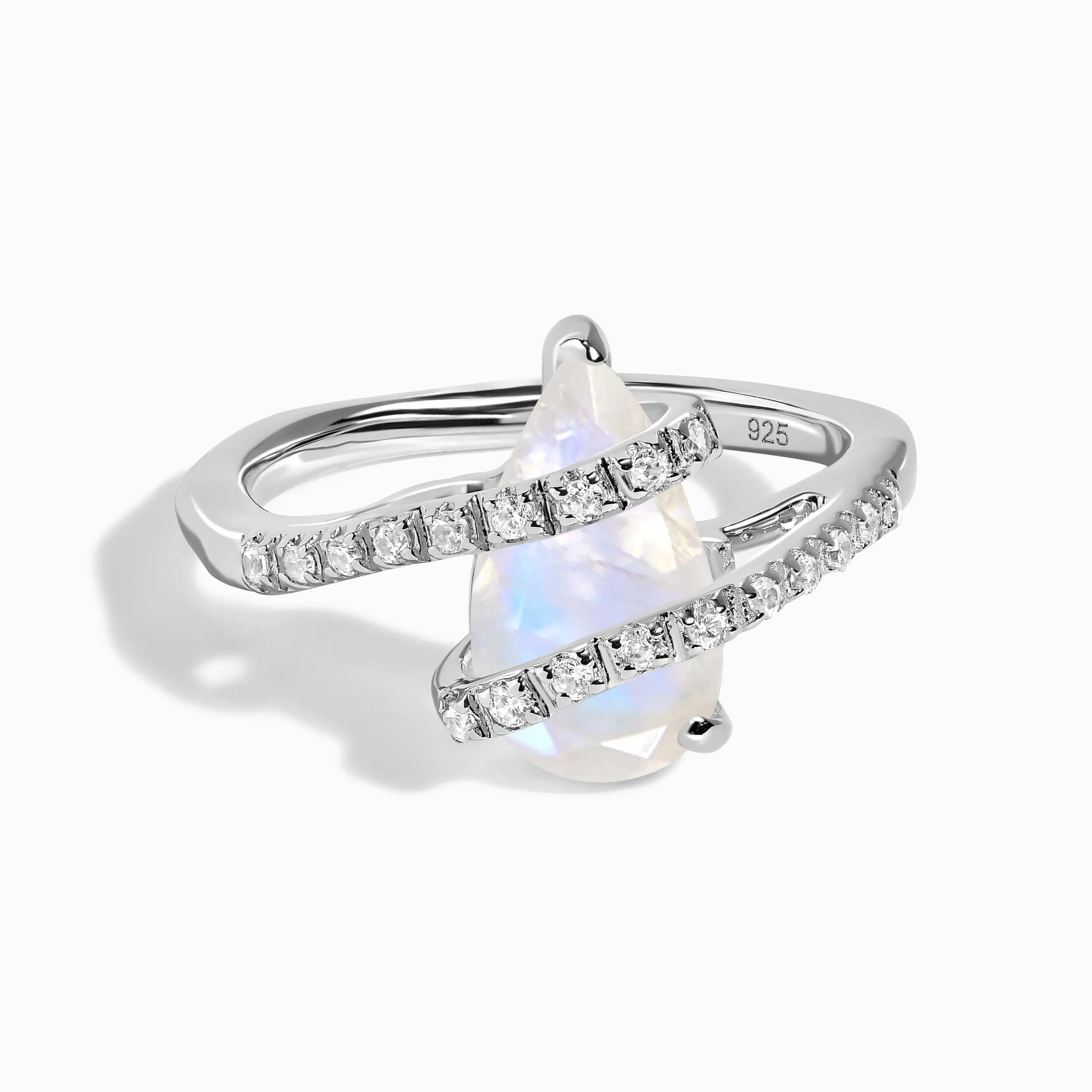 Moonstone White Zircon Ring - Bypass