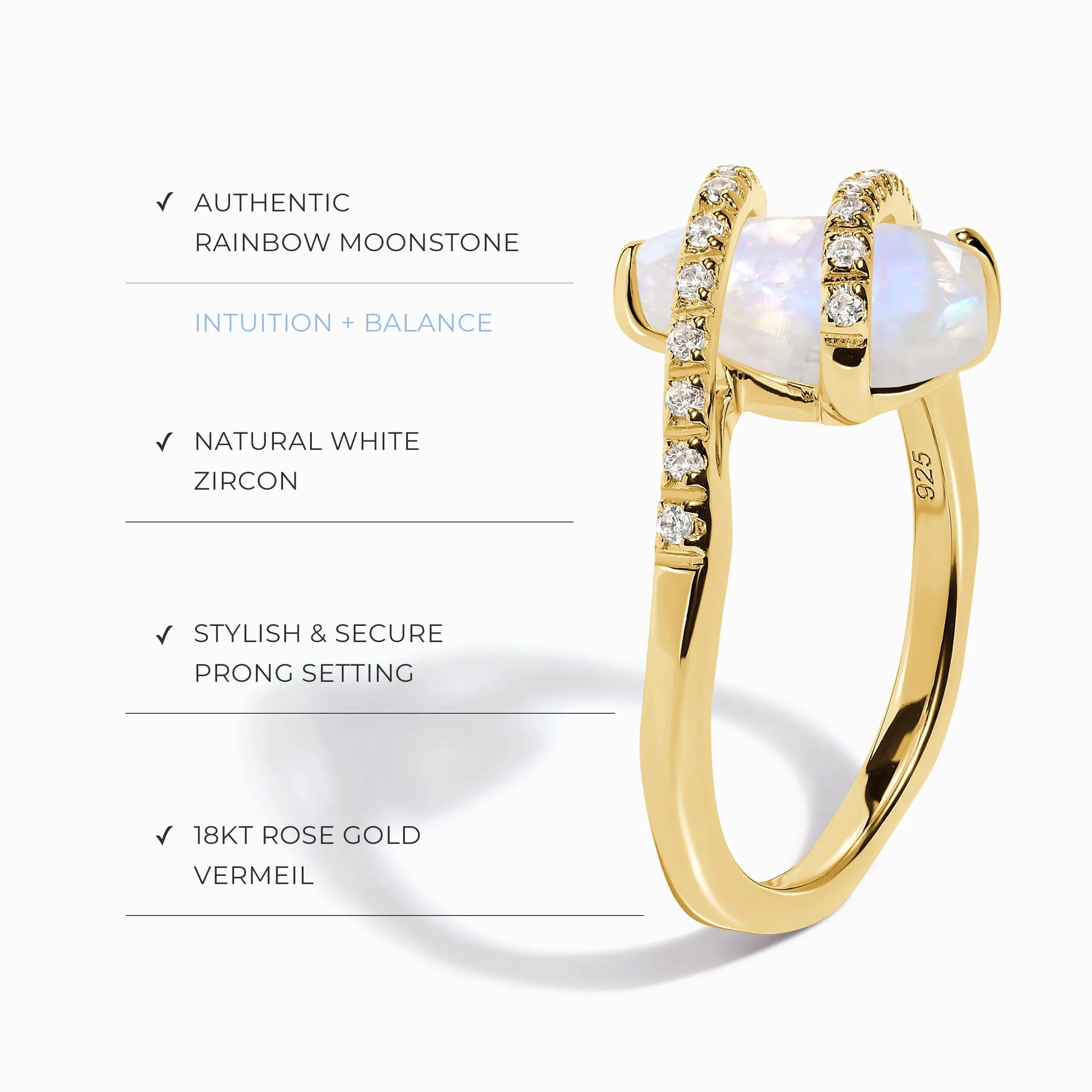 Moonstone White Zircon Ring - Bypass