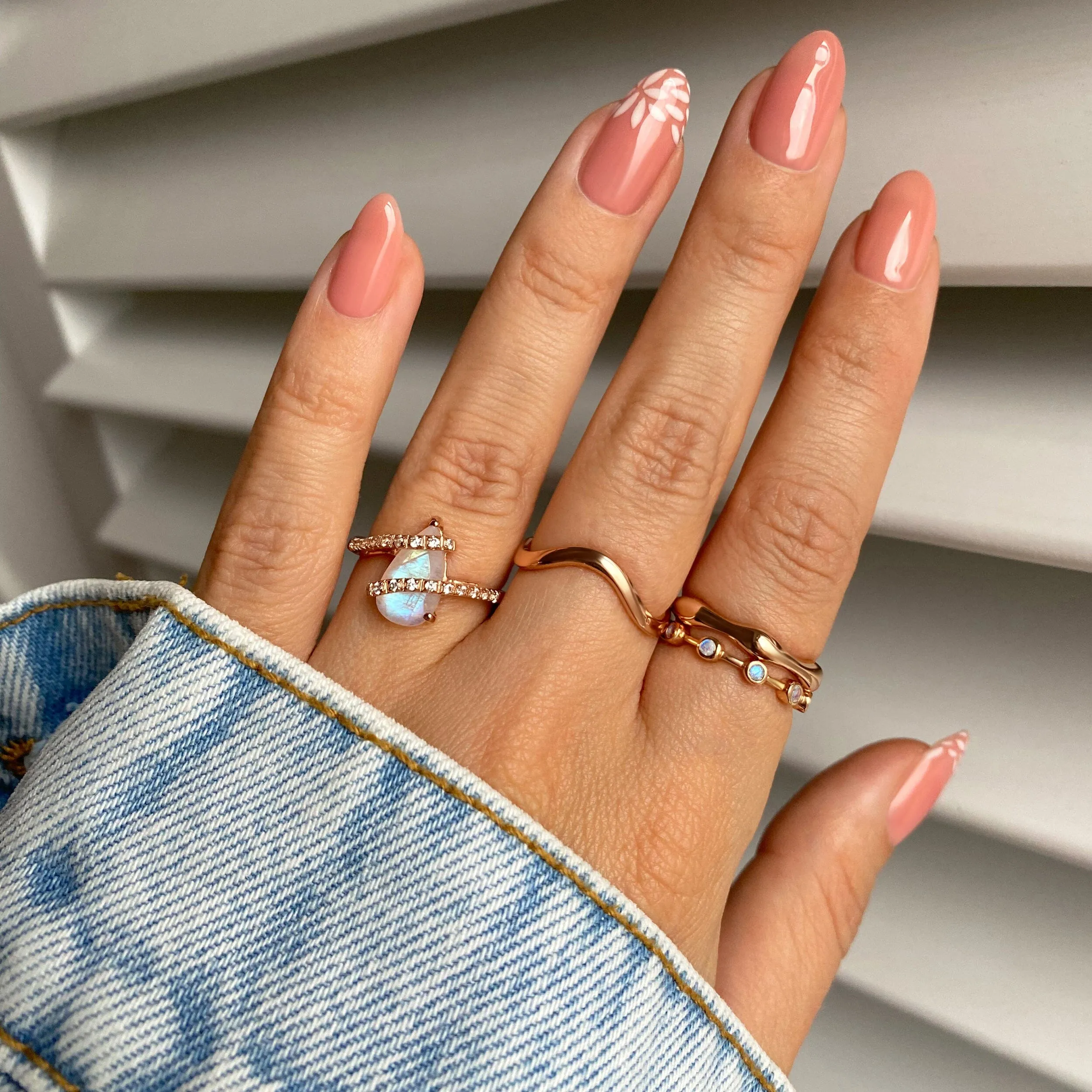 Moonstone White Zircon Ring - Bypass