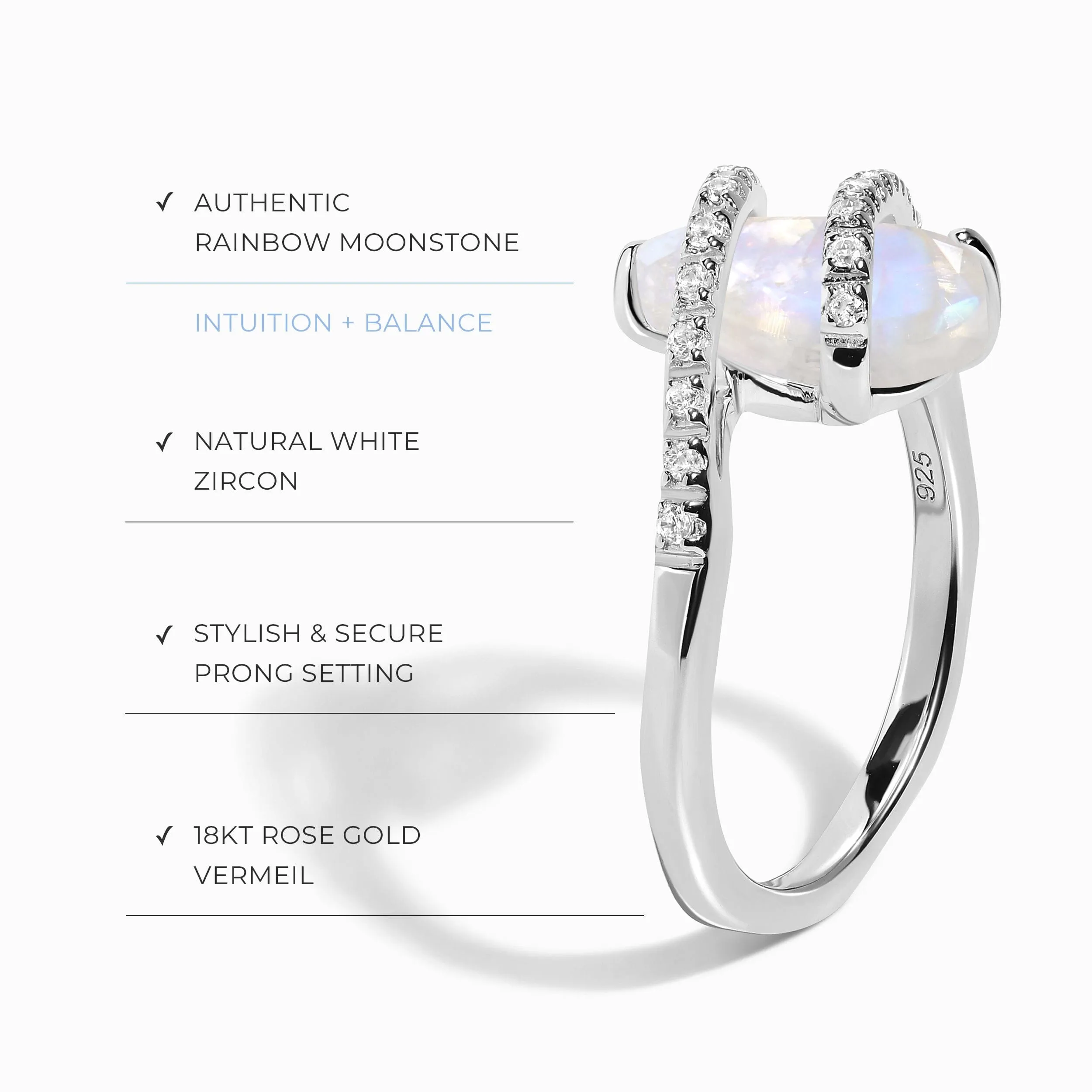 Moonstone White Zircon Ring - Bypass