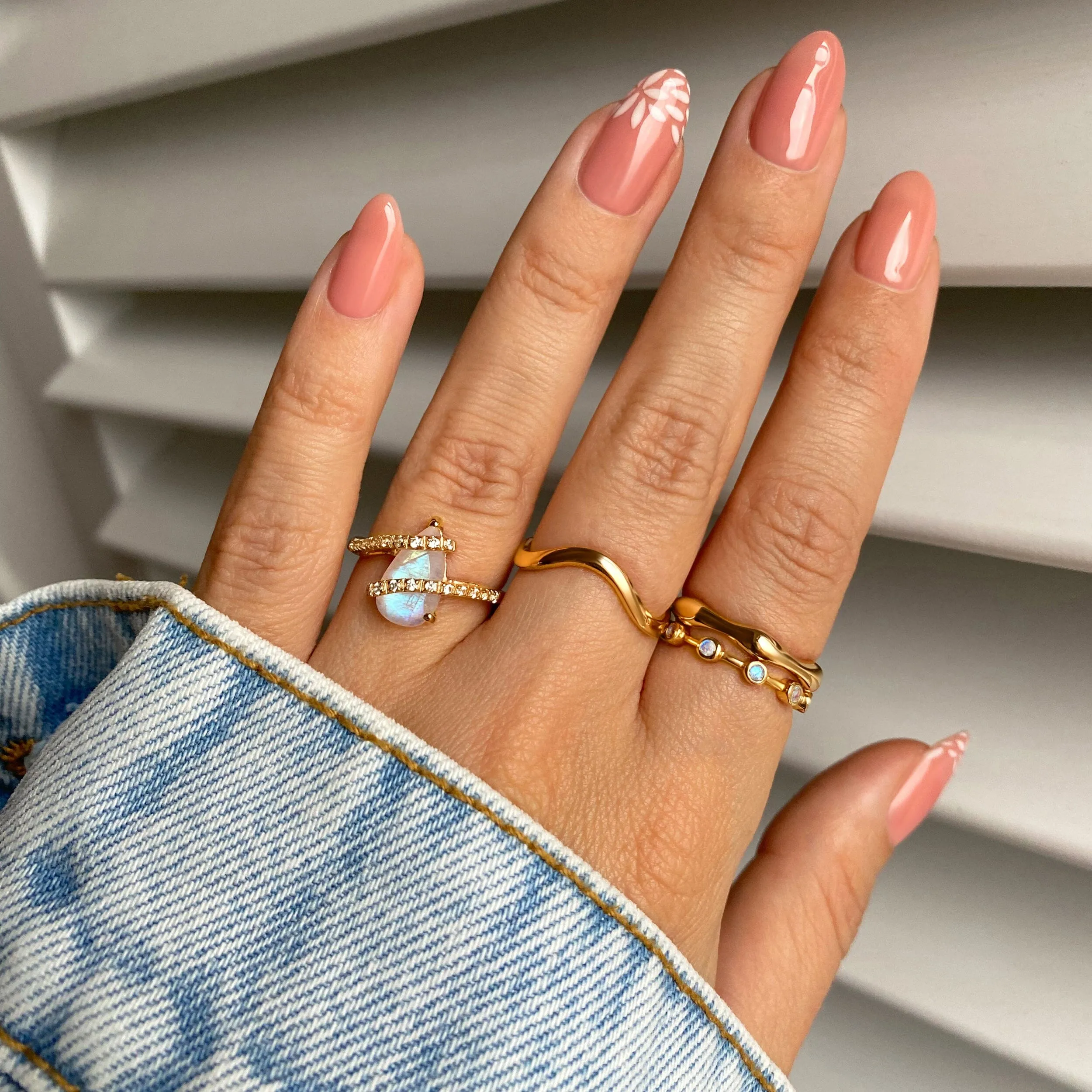 Moonstone White Zircon Ring - Bypass