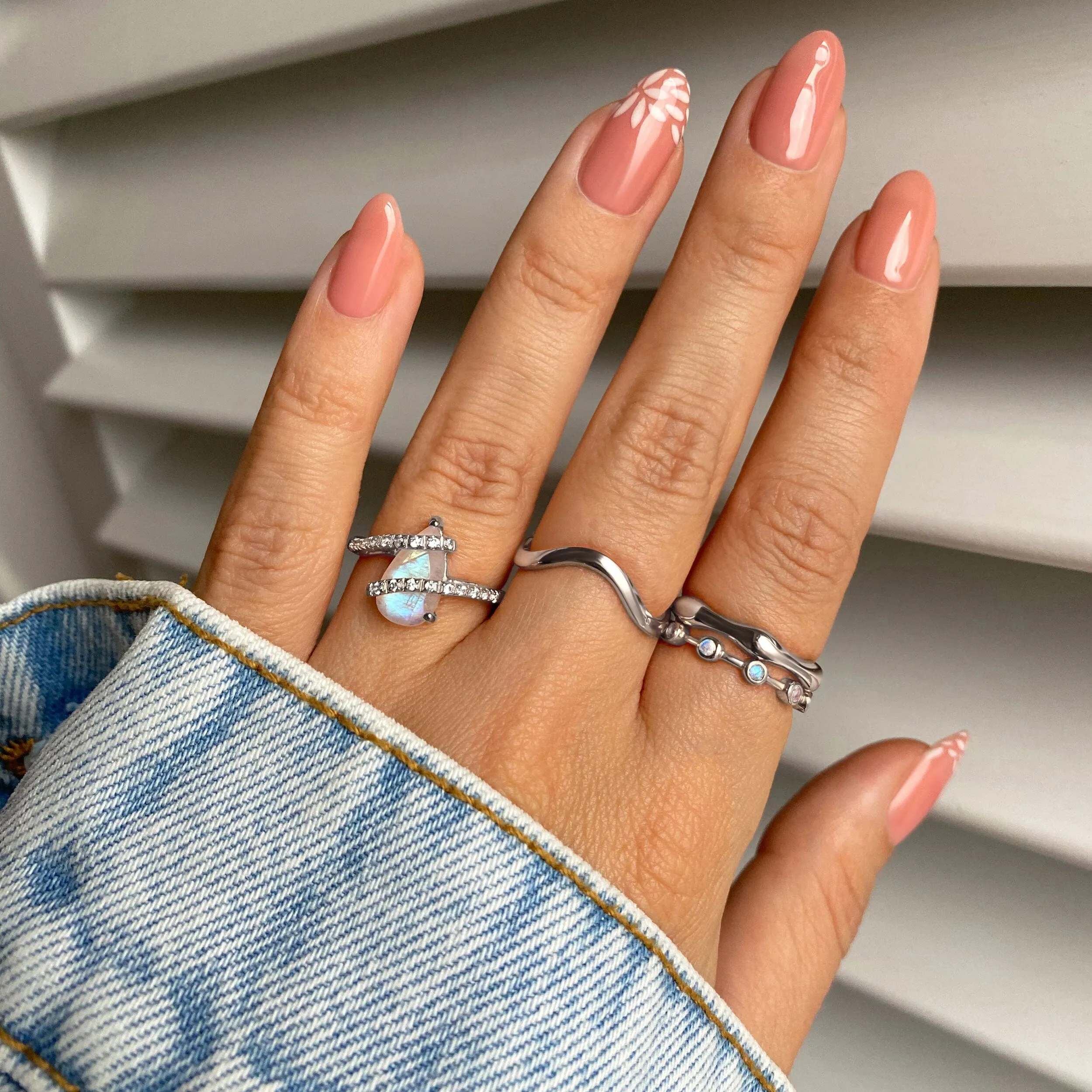 Moonstone White Zircon Ring - Bypass