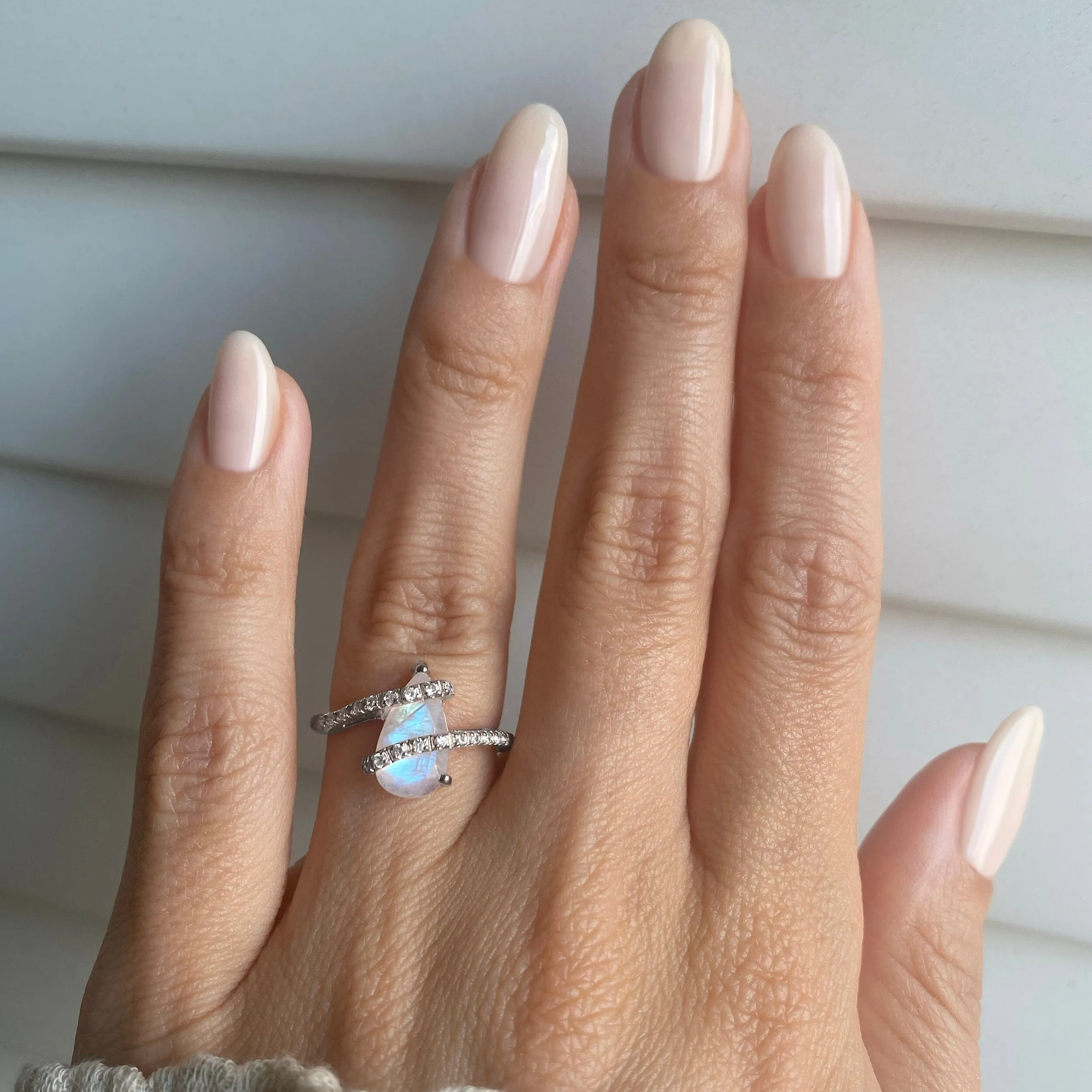 Moonstone White Zircon Ring - Bypass