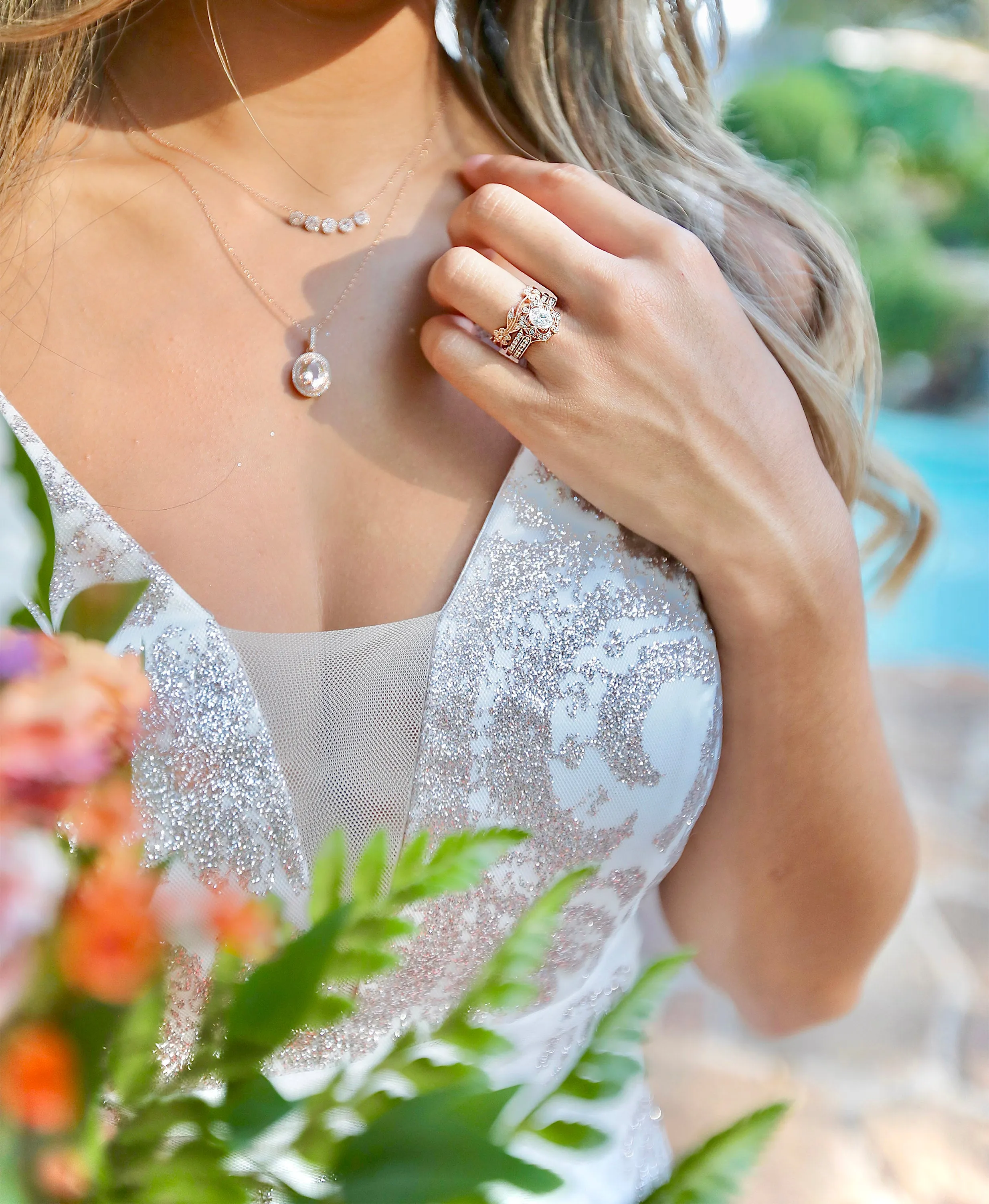 Morganite Double Diamond Halo Necklace
