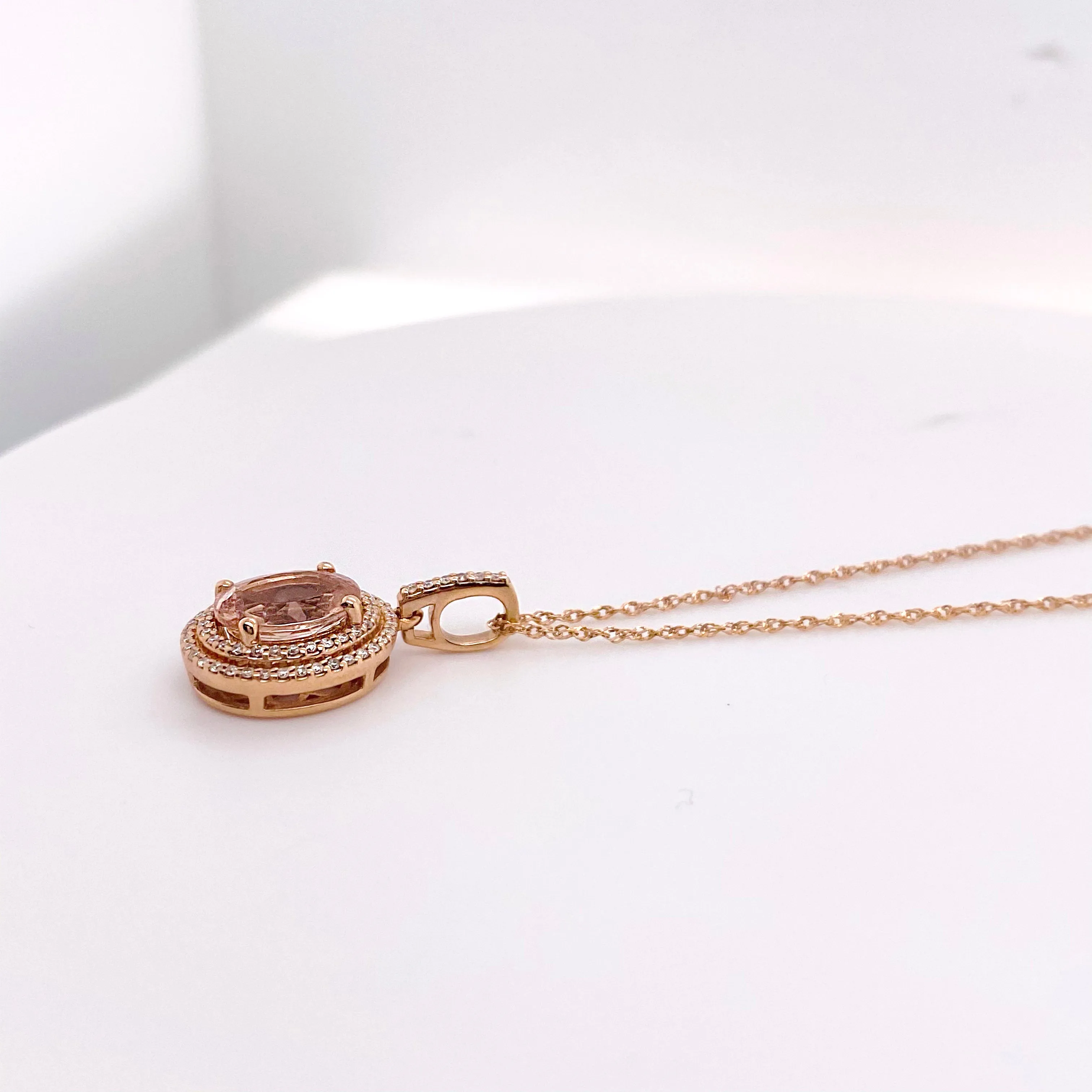Morganite Double Diamond Halo Necklace