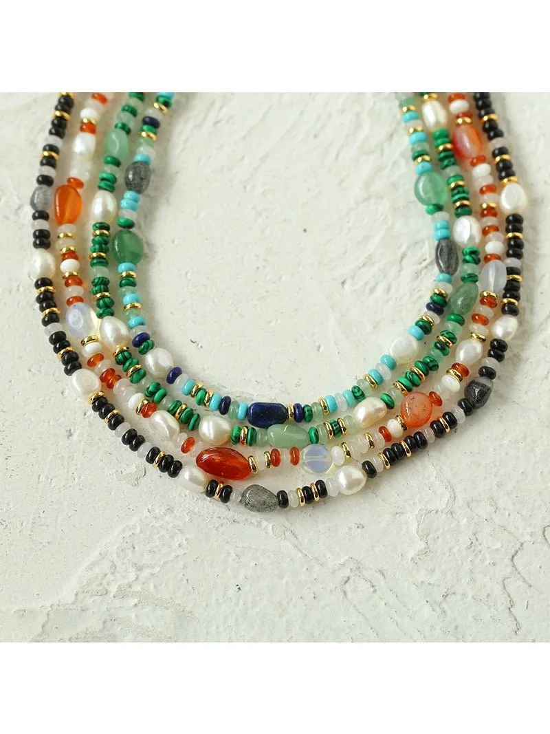 Multiple Irregular Colored Agate Jade Necklace -Black